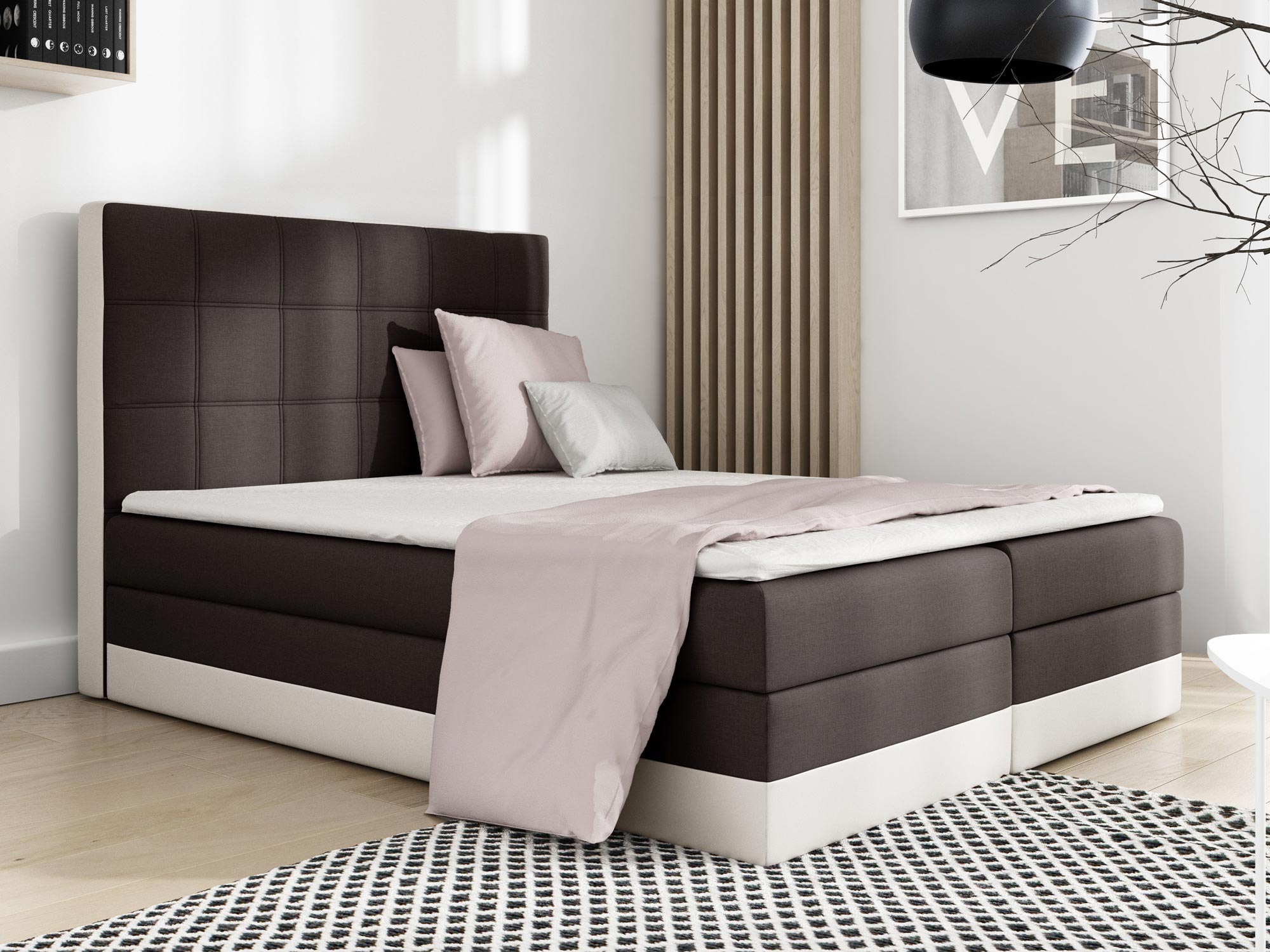 Łóżko-kontynentalne-LORICE-w-tkaninie-Sawana-26-+-Soft-33 Łóżko Z Zagłówkiem Tapicerowanym Lorice aranżacja brąz