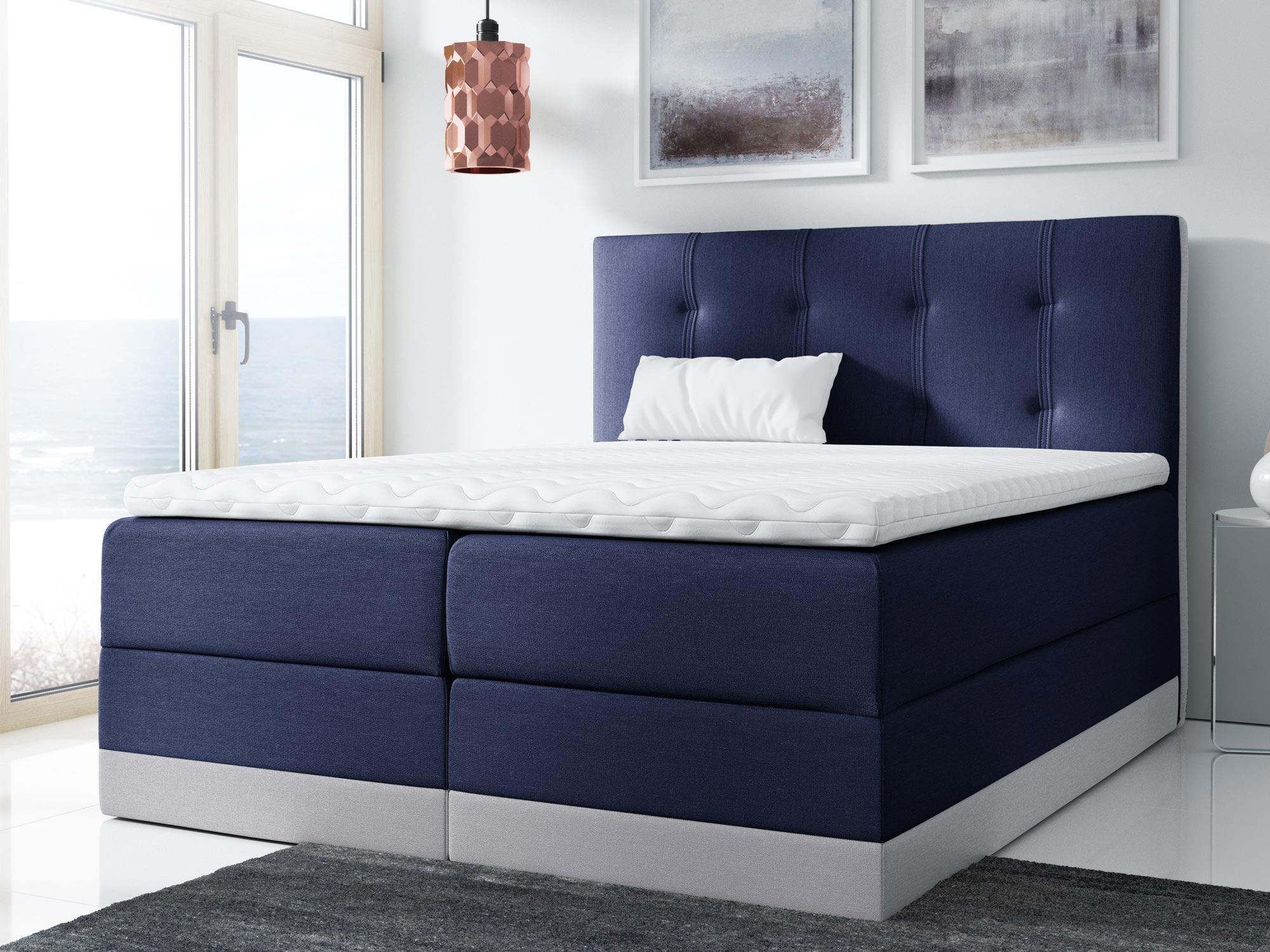 Łóżko Tapicerowane do Sypialni granatowy aranżacja MOSTAR Łóżko Tapicerowane do Sypialni granatowy aranżacja MOSTAR