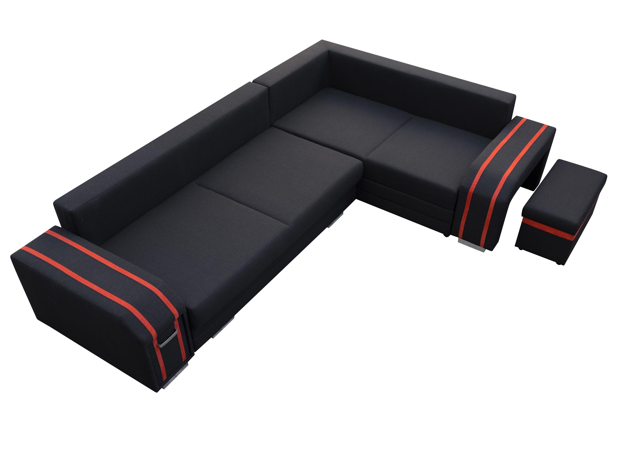 Ciemnoszary narożnik z pufą – styl nowoczesny, szerokie siedzisko