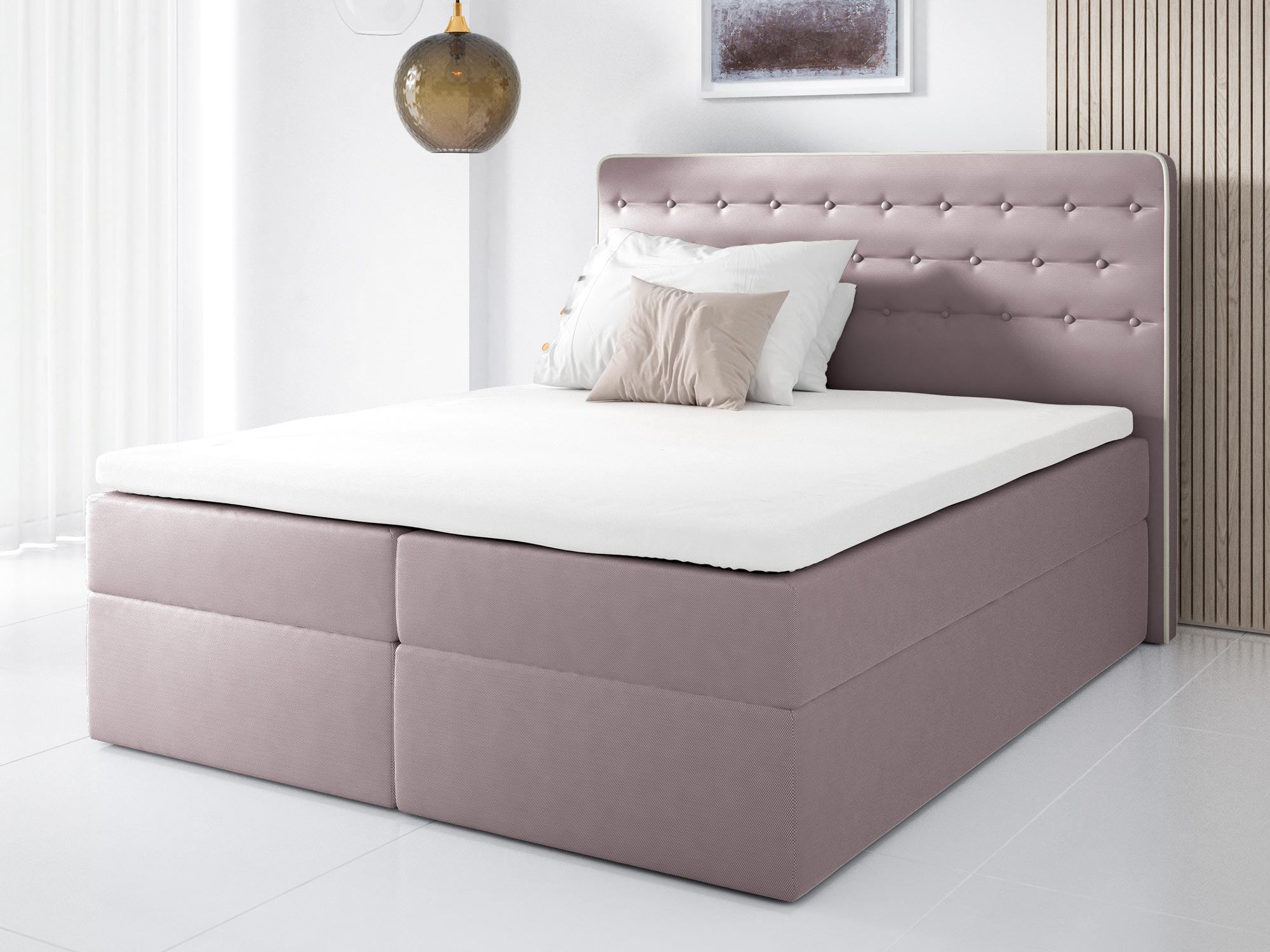 Malmo---Milos-61-+-02 Łóżko Z Pikowanym Zagłówkiem Malmo różowe aranżacja