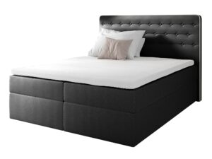 Miniaturka 3 - Czarne łóżko kontynentalne z pikowanym zagłówkiem