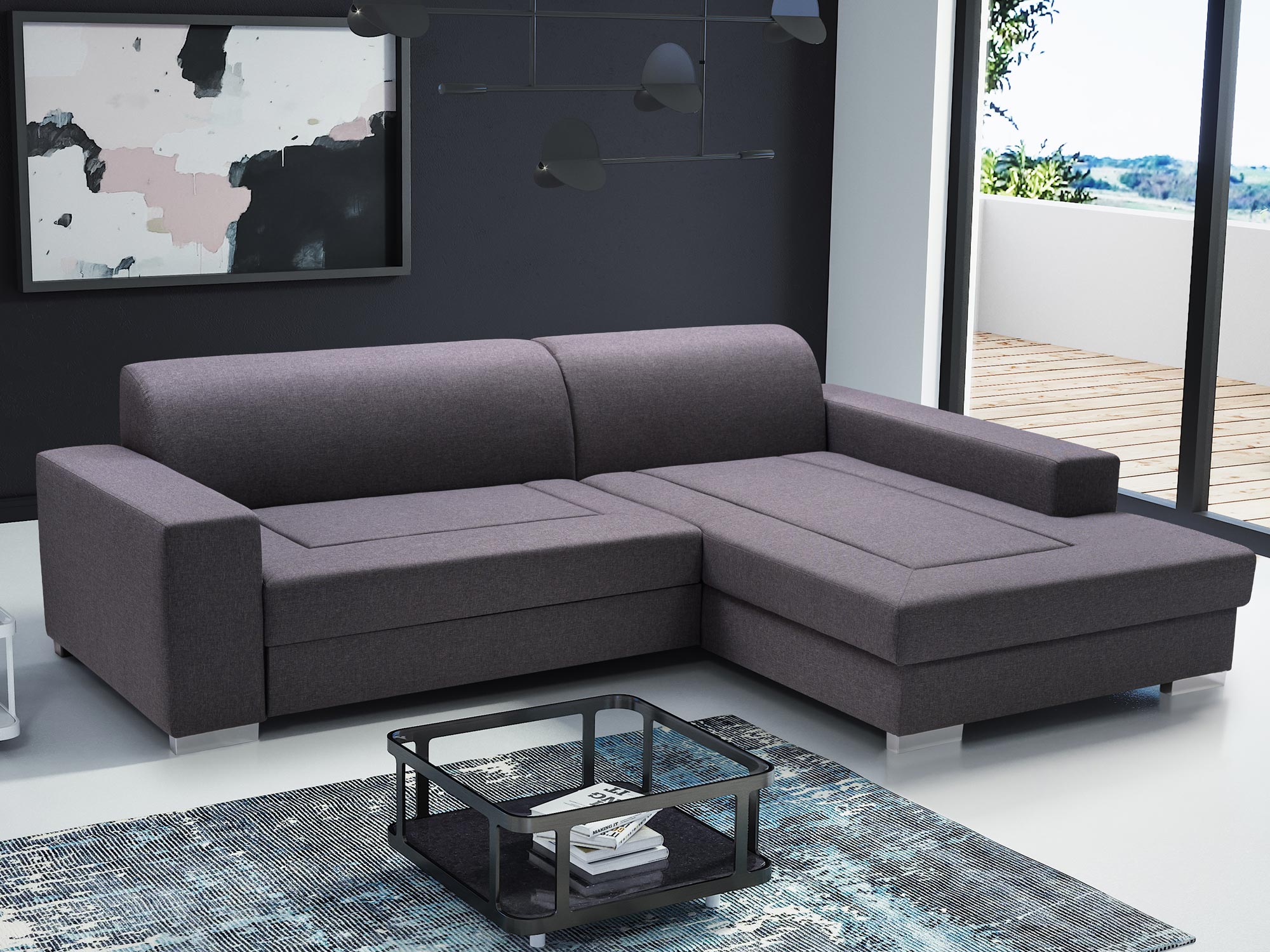 Narożnik Młodzieżowy grafit aranżacja OLIVIER Narożnik Młodzieżowy grafit aranżacja OLIVIER