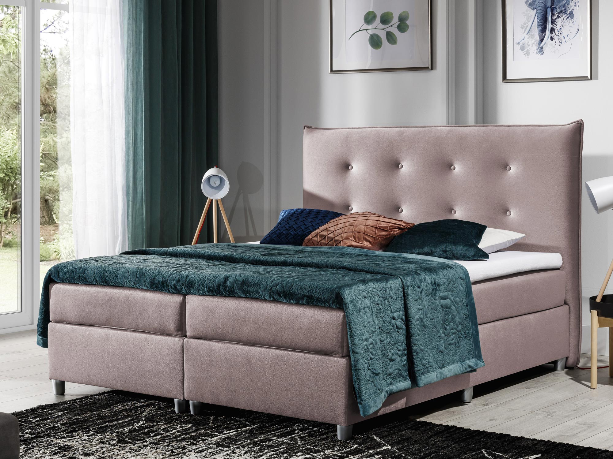 Łóżko Kontynentalne różowe aranżacja ERIC Łóżko Kontynentalne różowe aranżacja ERIC