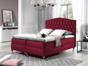Miniaturka 5 - Bordowe łóżko kontynentalne glamour z pikowanym zagłówkiem w eleganckiej sypialni