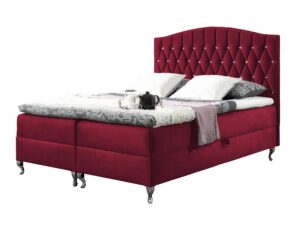 Miniaturka 4 - Łóżko glamour bordowe z zagłówkiem chesterfield i chromowanymi nogami