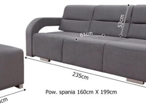 Miniaturka 4 - Sofa z pufą w zestawie szara wymiary VITO