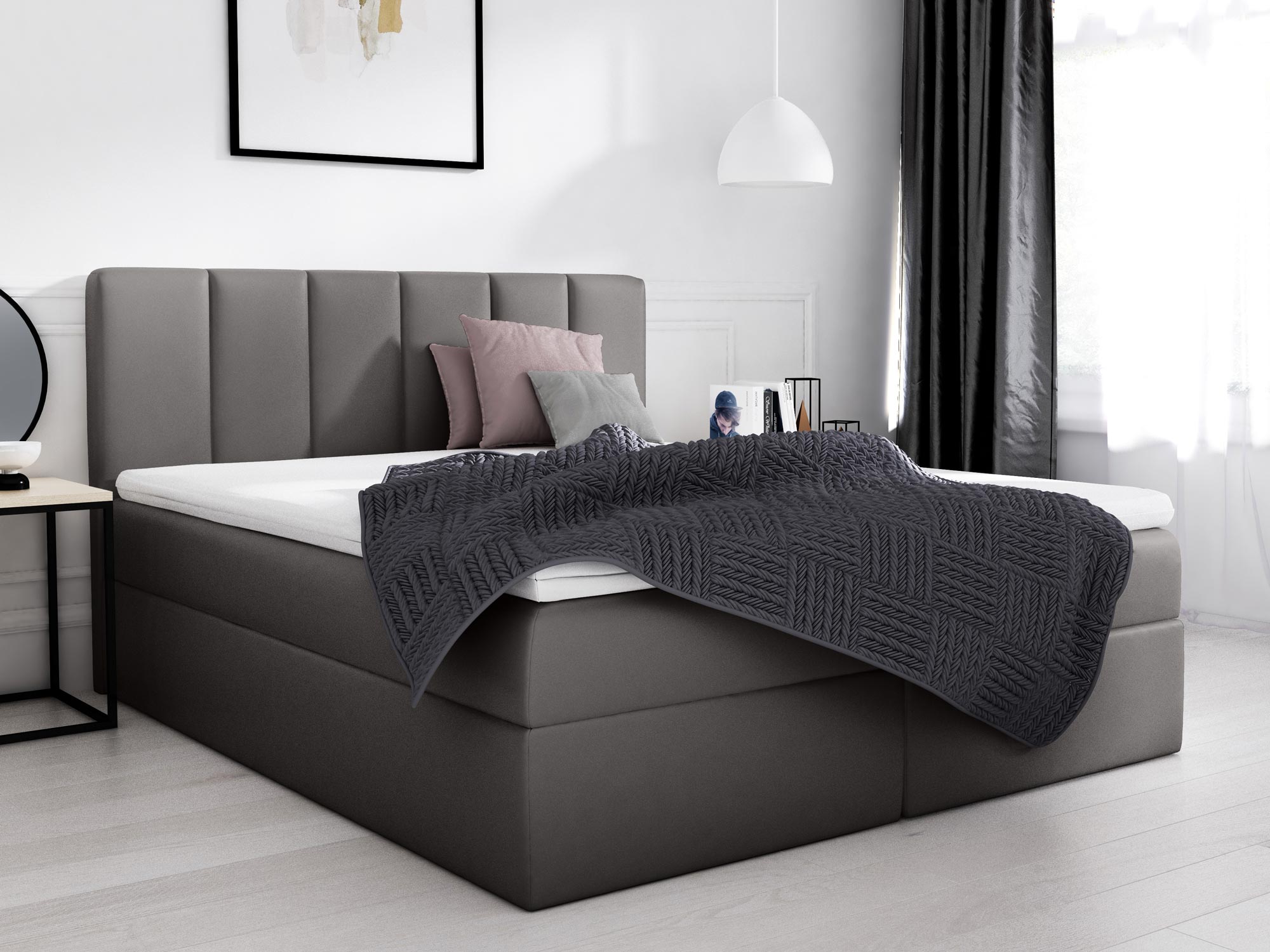 Łóżko kontynentalne grafit aranżacja CAMEA Łóżko kontynentalne grafit aranżacja CAMEA