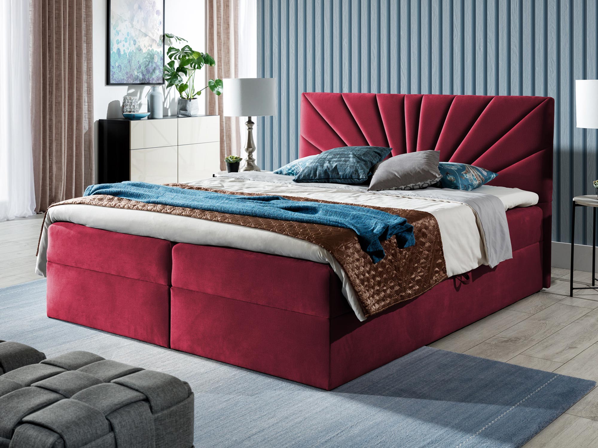 Łóżko kontynentalne czerwone aranżacja PRINCE 4 Łóżko kontynentalne czerwone aranżacja PRINCE 4