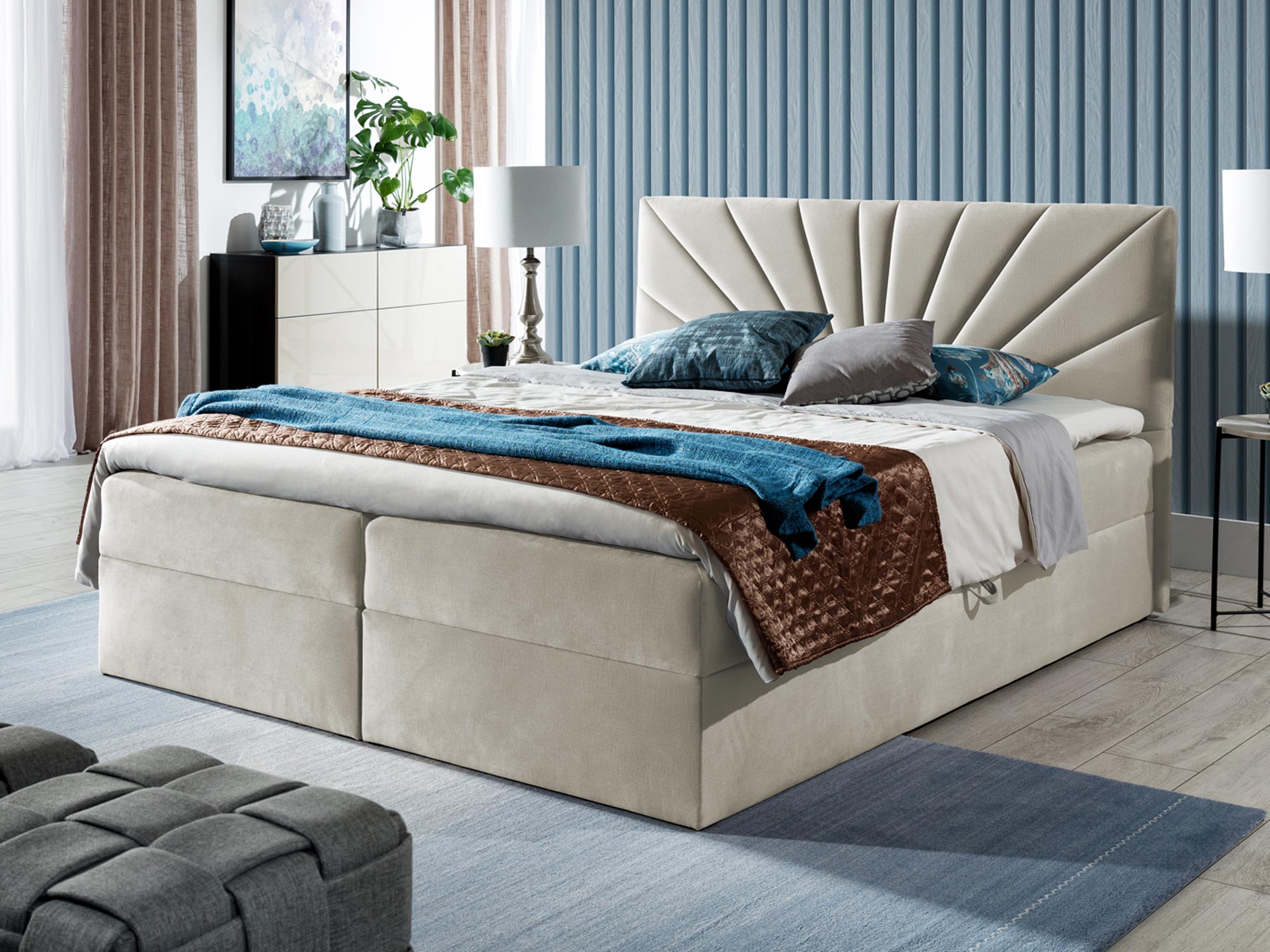 Łóżko kontynentalne beżowe aranżacja PRINCE 4 Łóżko kontynentalne beżowe aranżacja PRINCE 4