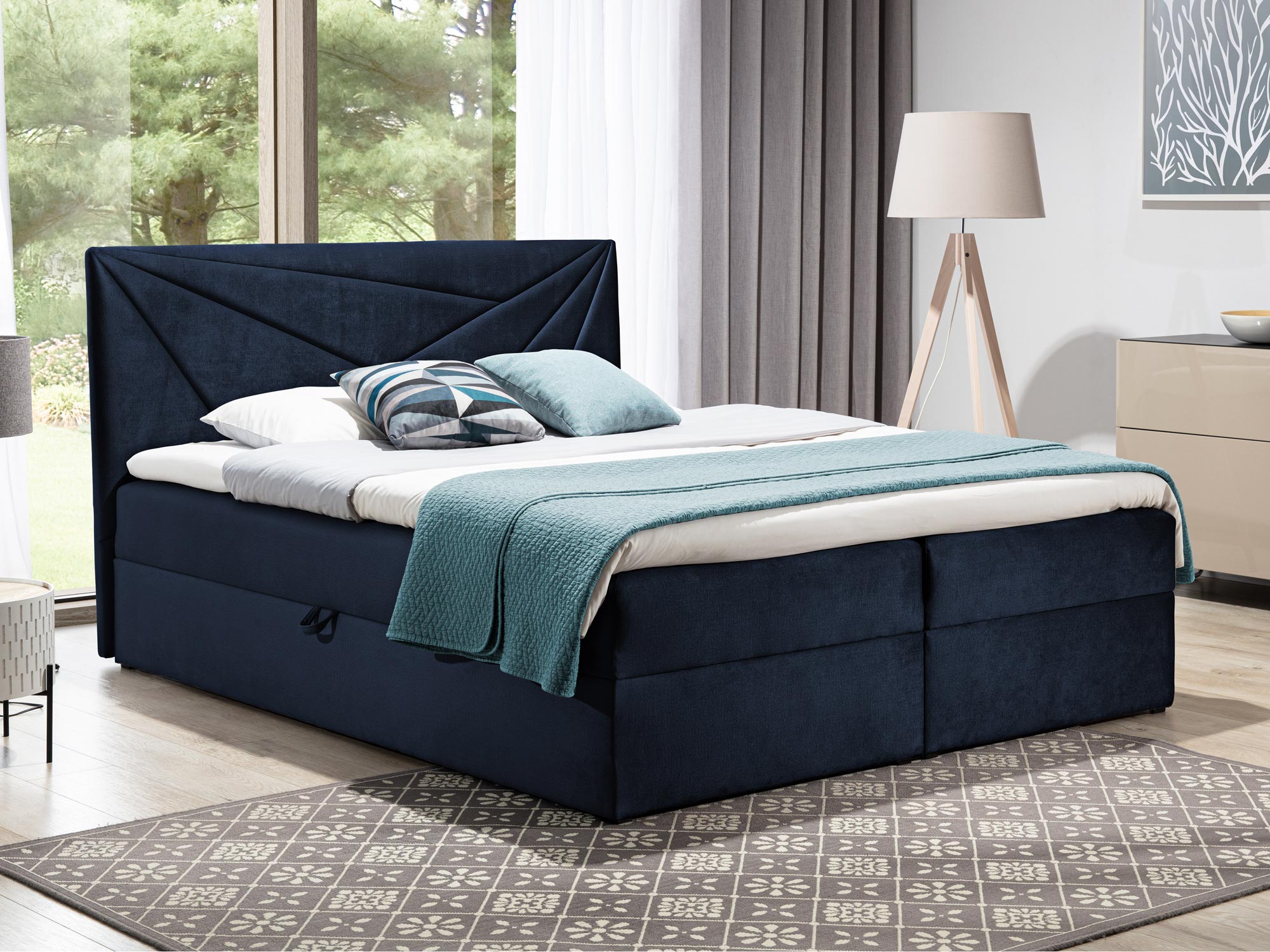 Łóżko kontynentalne granatowe aranżacja PRINCE 5 Łóżko kontynentalne granatowe aranżacja PRINCE 5