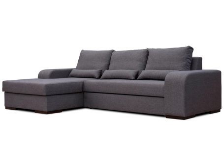 Narożnik z pojemnikiem na pościel grafitowy białe tło LUCY