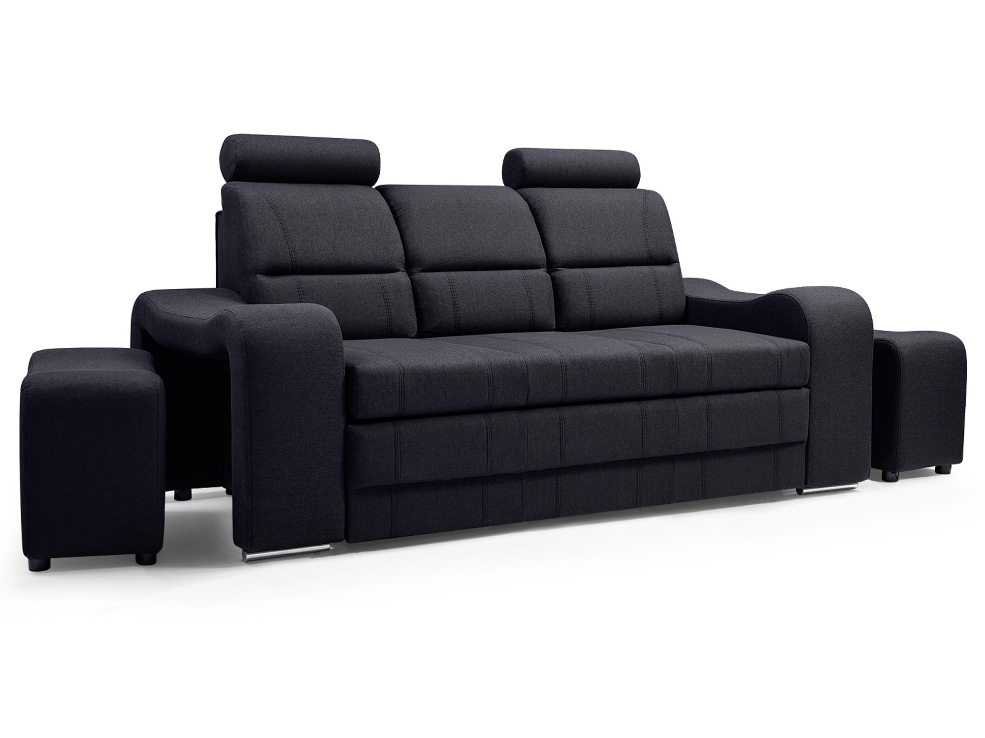 Nowoczesna Sofa do Salonu z Pufami czarna białe tło ELENA