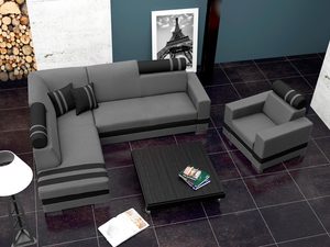 Miniaturka 8 - Narożnik do salonu czarno-szary aranżacja STEVEN