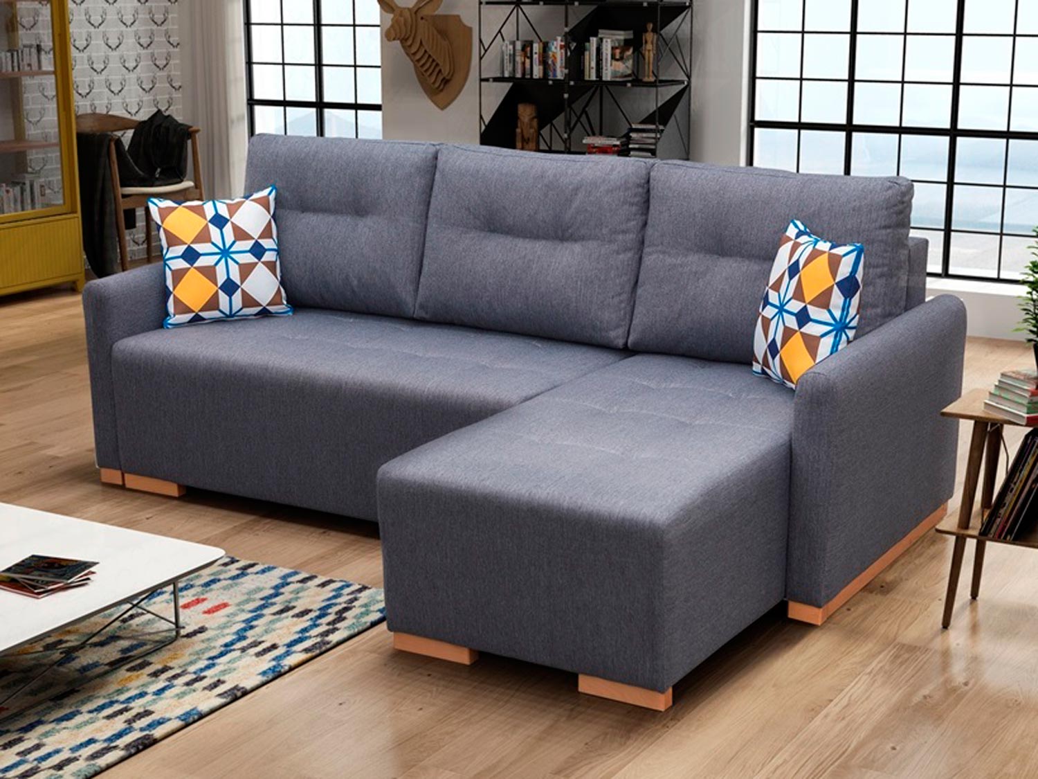 Mały Narożnik z poduszkami szary aranżacja SOPHIA