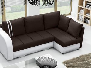 Miniaturka 11 - Brązowy narożnik z białą ekoskórą w eleganckiej aranżacji salonu
