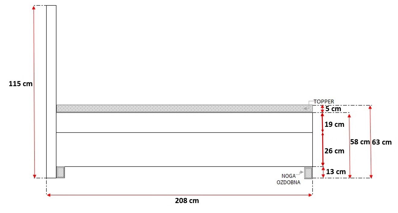 Rysunek techniczny łóżko solo