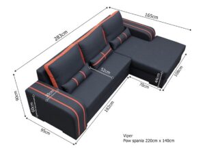Miniaturka 2 - Rysunek techniczny narożnika z wymiarami 283 na 165 cm