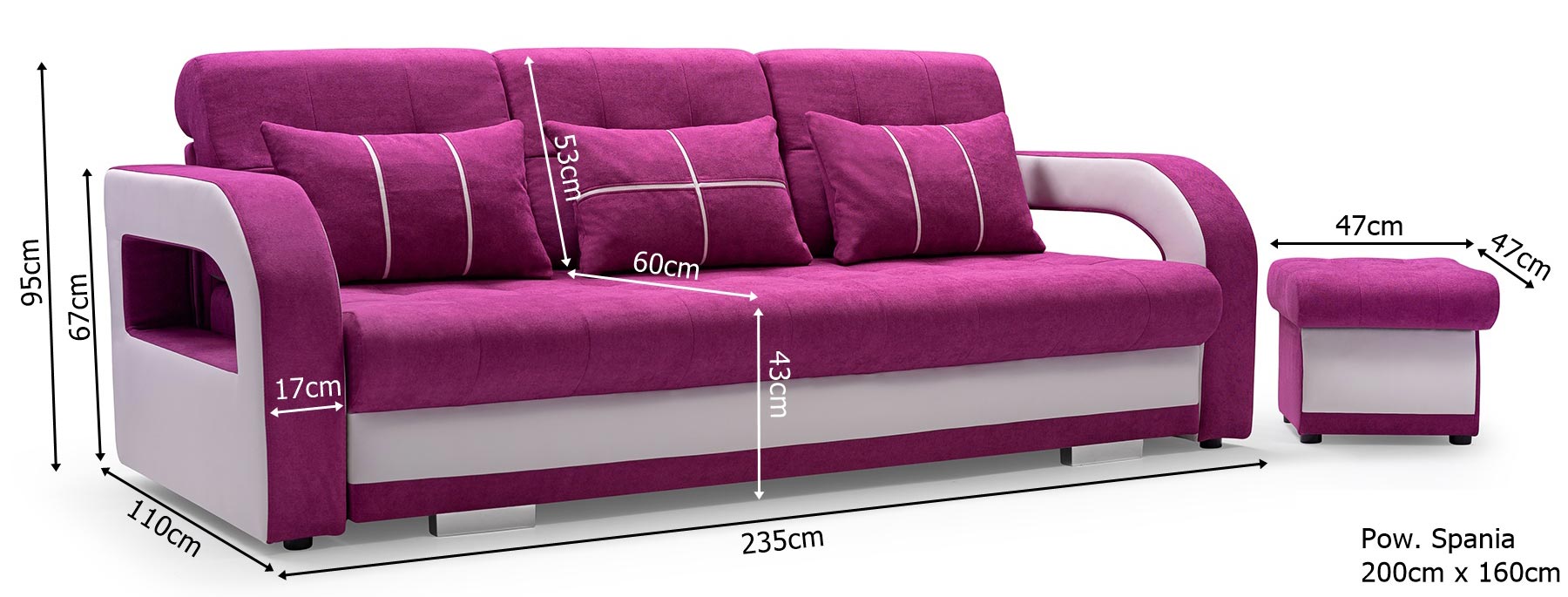 Rozkładana Kanapa z Pufą wymiary OLYMPEA + PUFA Rozkładana Kanapa z Pufą wymiary OLYMPEA + PUFA