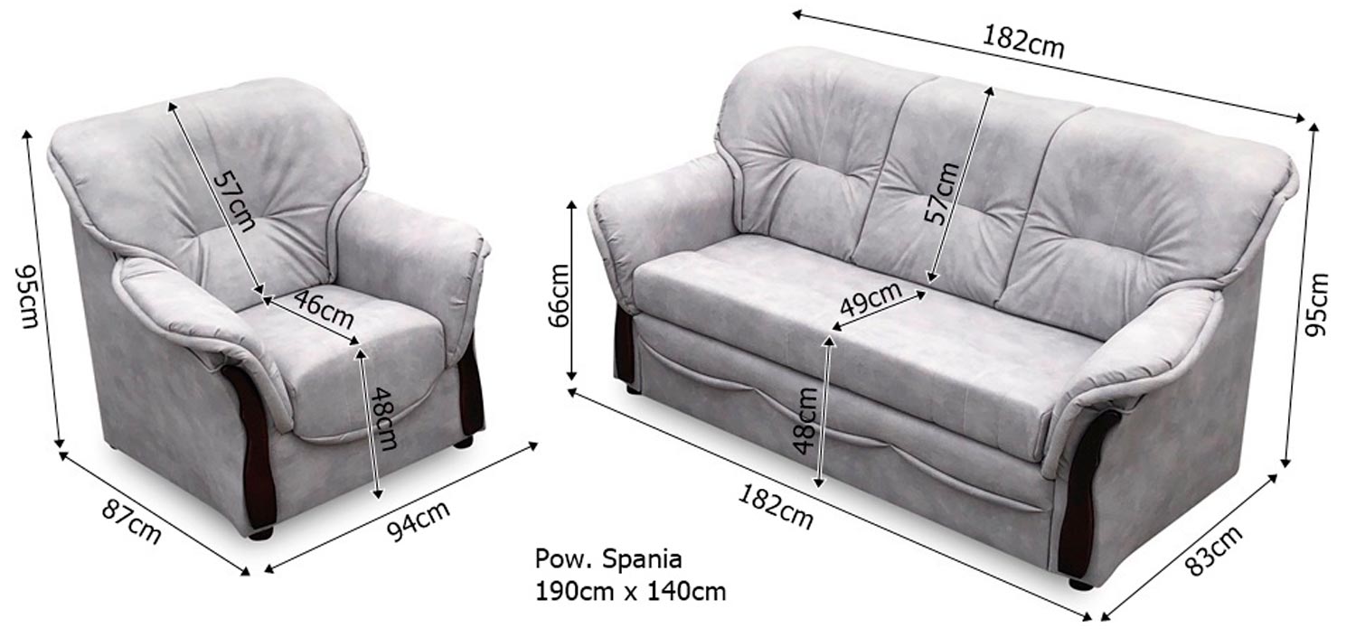 Wymiary sofy z funkcją spania – szkic techniczny Wymiary sofy z funkcją spania – szkic techniczny