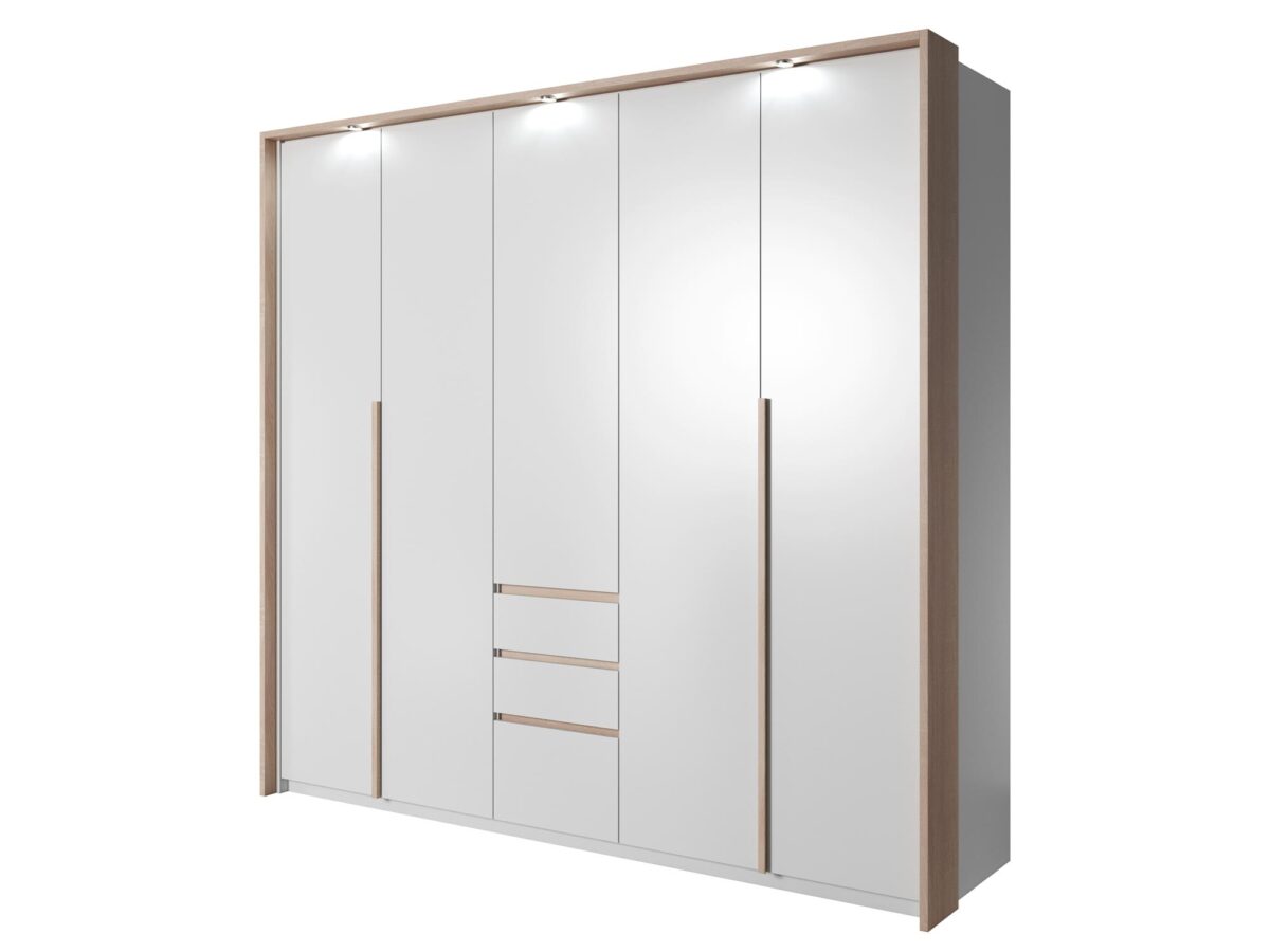 Schlafzimmerschrank 230 cm Weiß und Eiche Craft OLSEN