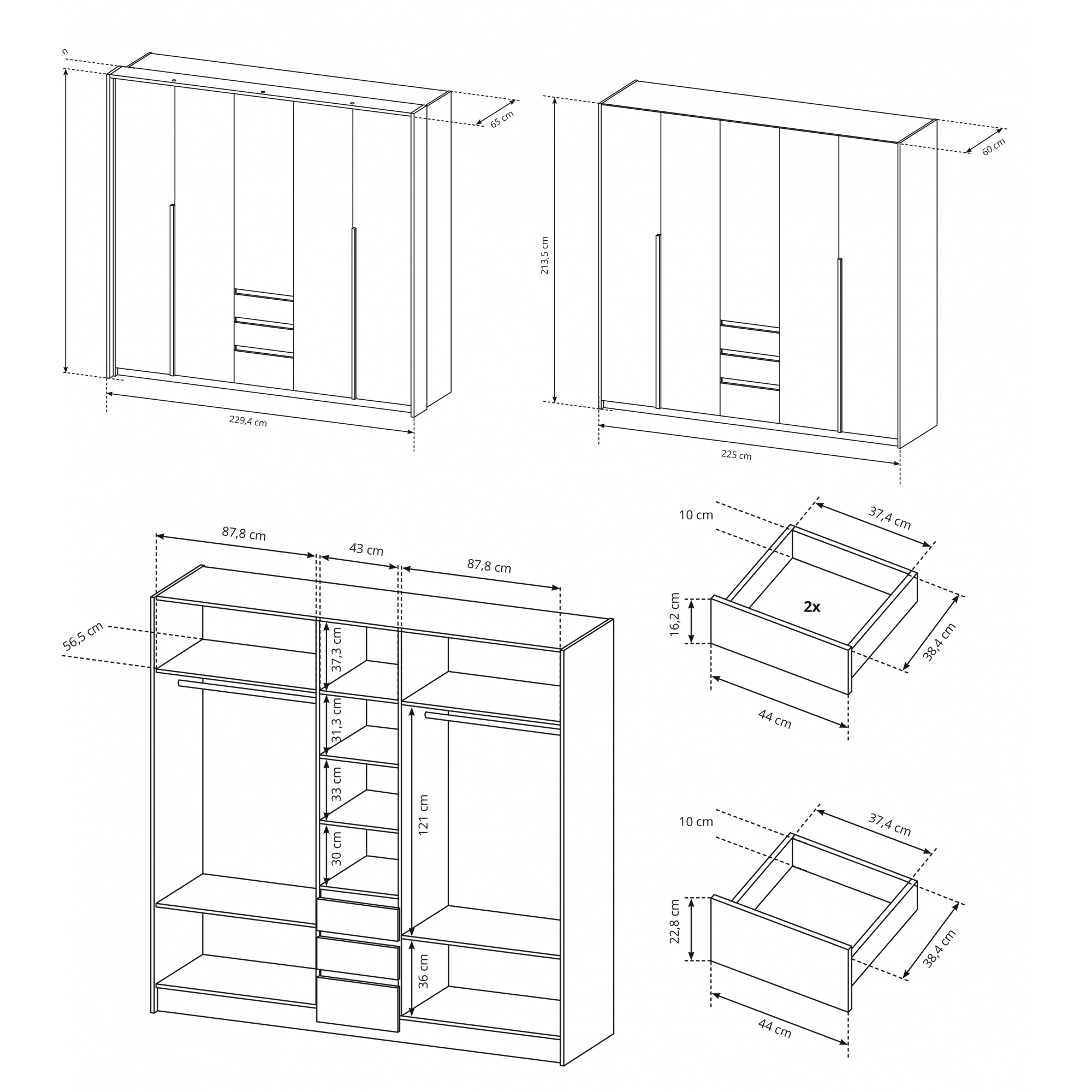 szafa-230-xelo-bialy-dab-kraft-zloty (1) Szafa sypialniana 230 XELO