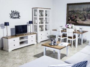 Miniaturka 5 - Komplet mebli białych drewnianych do salonu aranżacja LOGAN