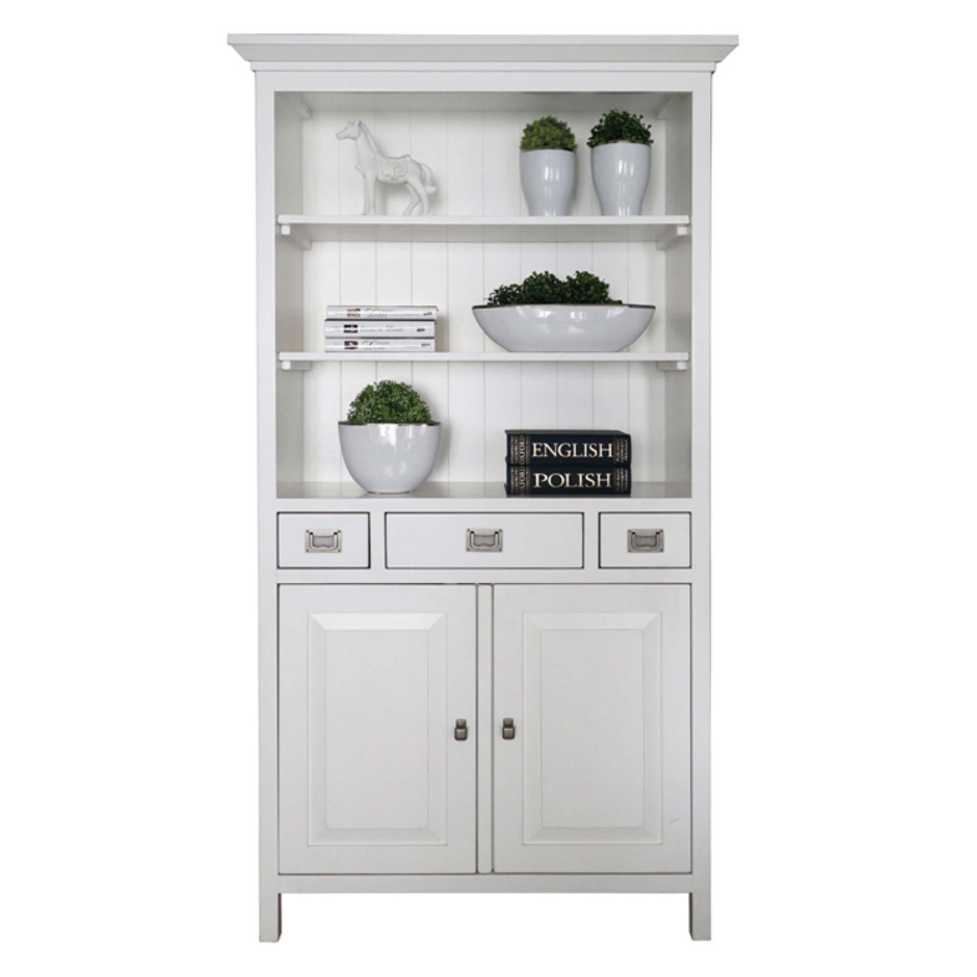 Drewniany Regał z Szafkami biały MENDOZ białe tło