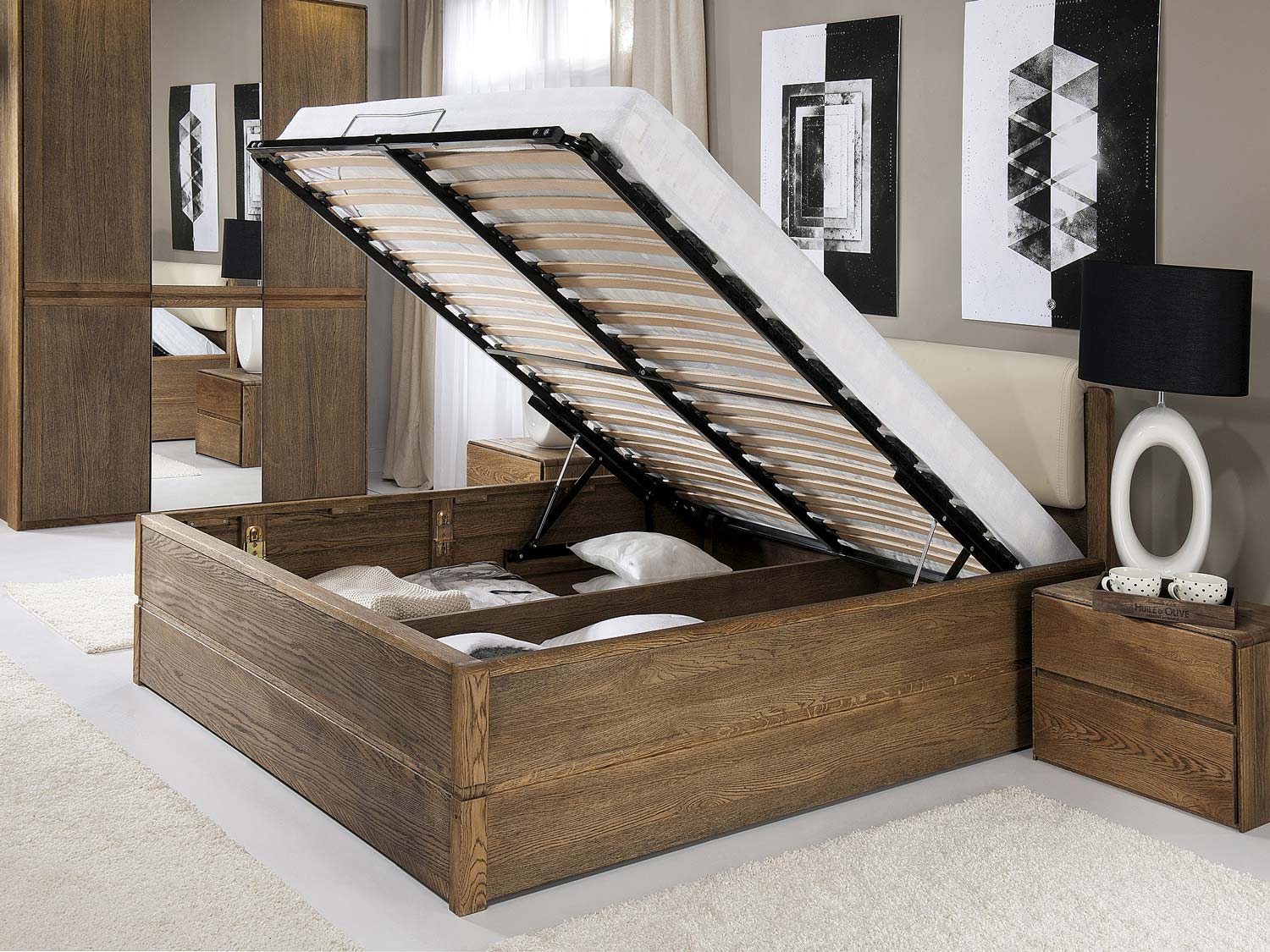 Komplet drewnianych mebli dąb palony aranżacja