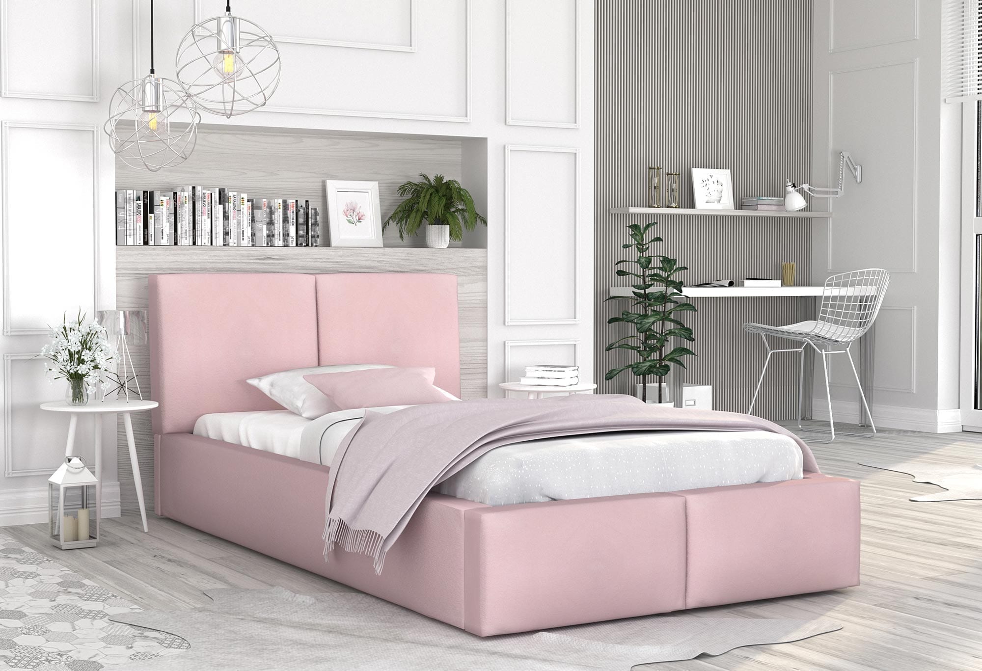 Łóżko tapicerowane pastelowy róż aranżacja TORRES Łóżko tapicerowane pastelowy róż aranżacja TORRES