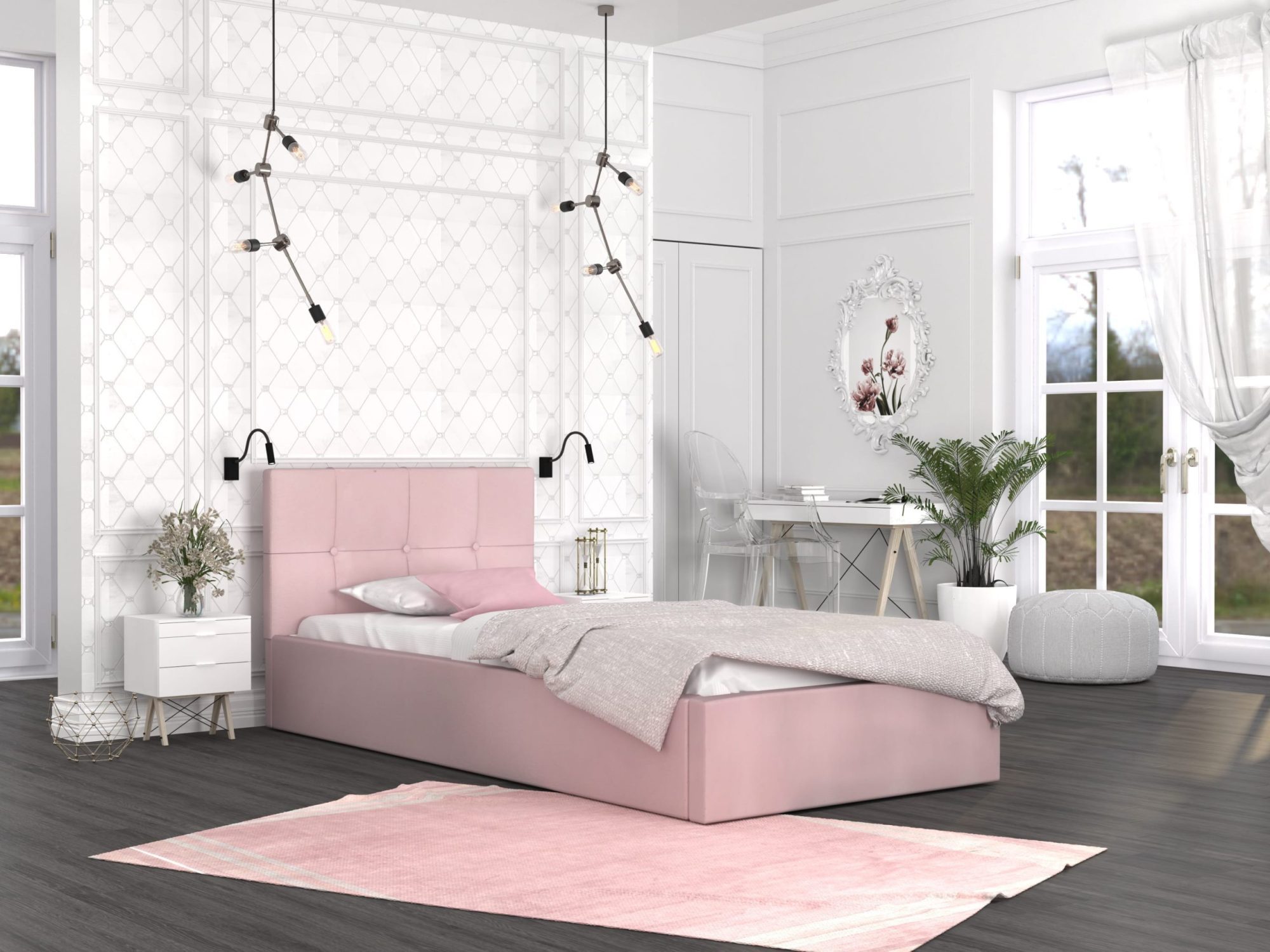 Łóżko tapicerowane pastelowy róż aranżacja RUBY Łóżko tapicerowane pastelowy róż aranżacja RUBY