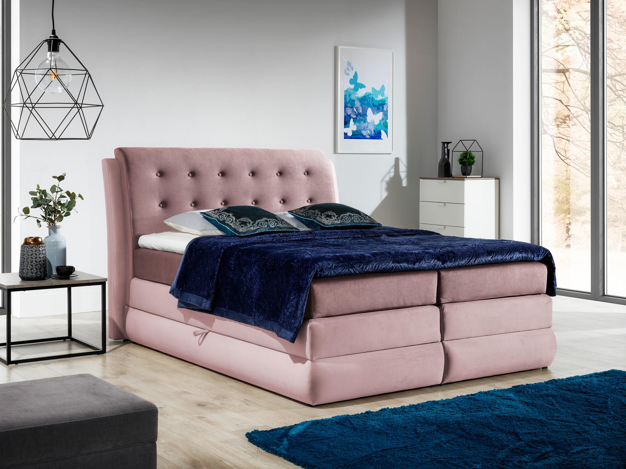 Łóżko kontynentalne różowe aranżacja BARTES