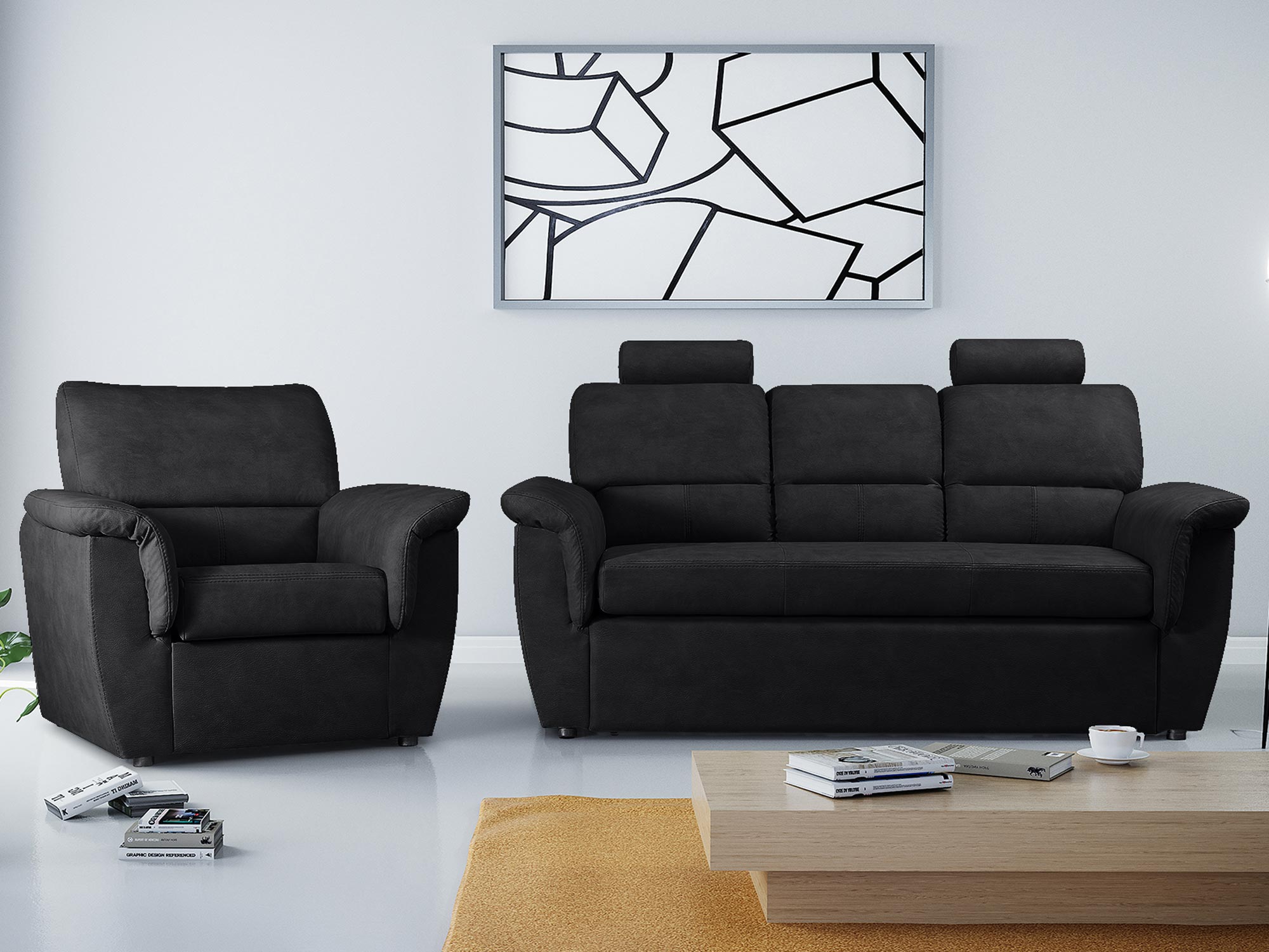 Czarna kanapa do salonu ALEXIS aranżacja