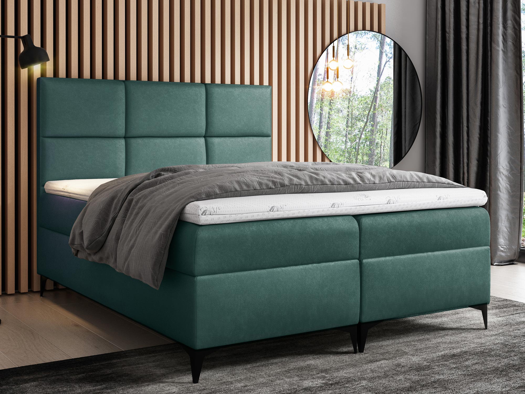 Łóżko kontynentalne zielone aranżacja LOTUS