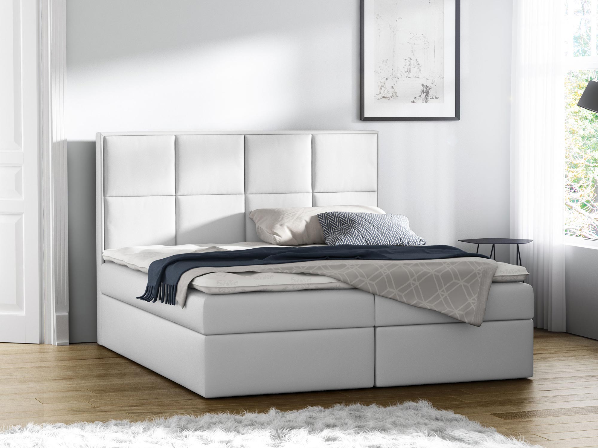 Łóżko kontynentalne białe aranżacja VALENTINA