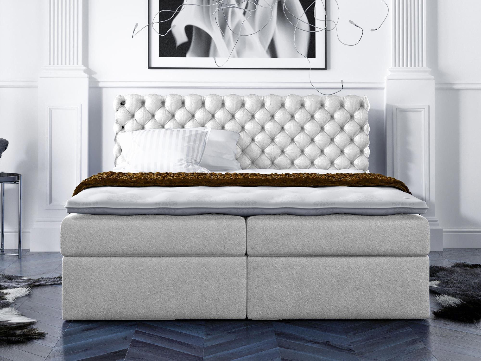 Białe Łóżko do Sypialni w stylu glamour