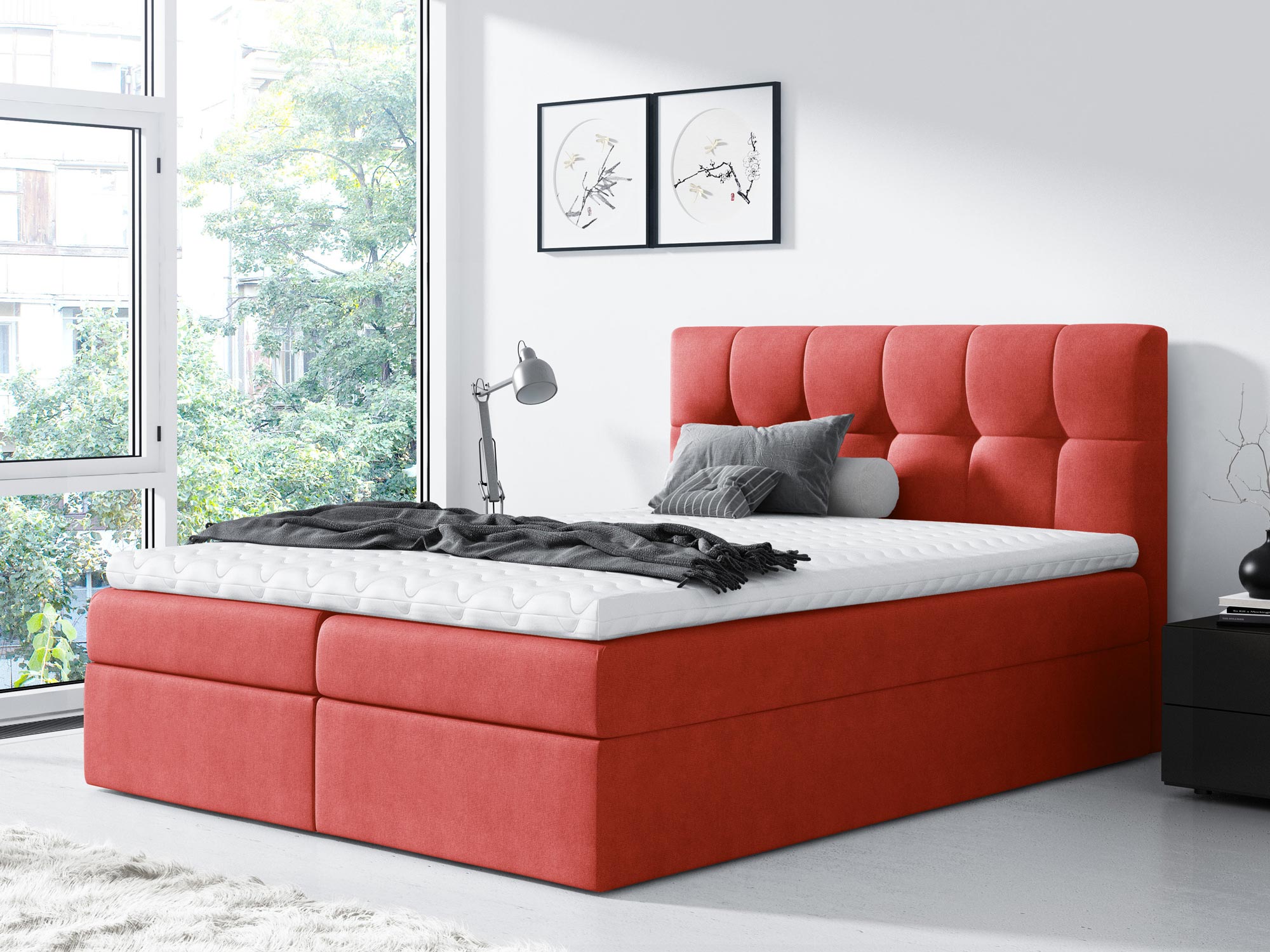 Łóżko kontynentalne w kolorze czerwonymPEARL Łóżko kontynentalne w kolorze czerwonym PEARL