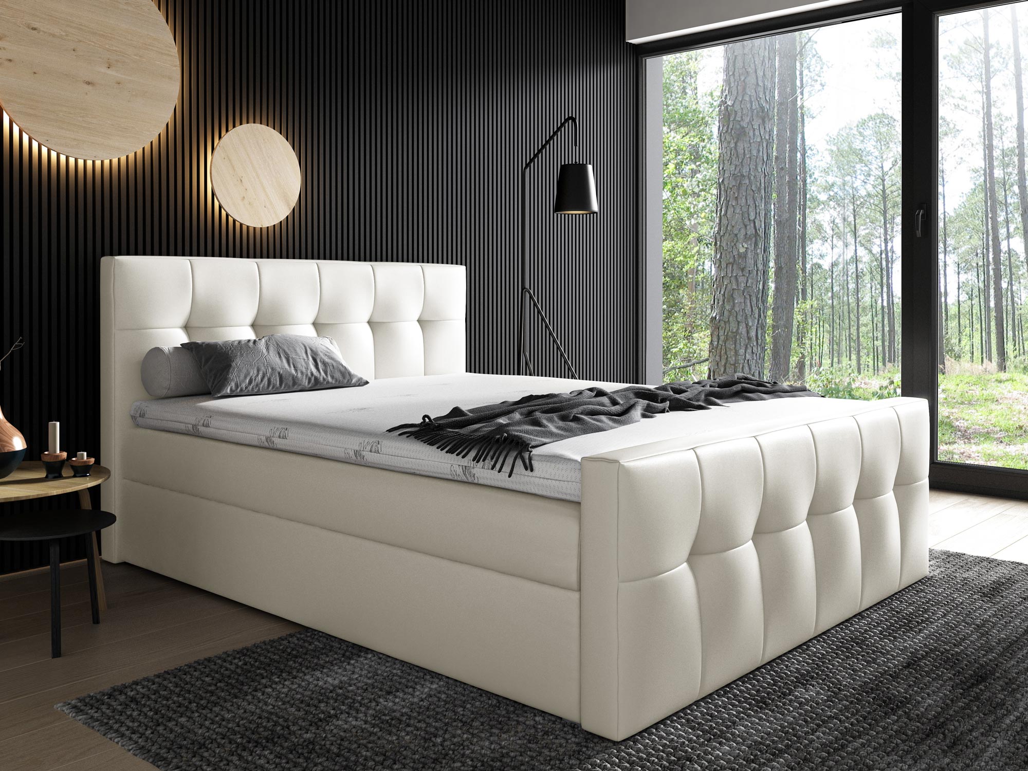 Łóżko kontynentalne białe aranżacja CRISTIANO