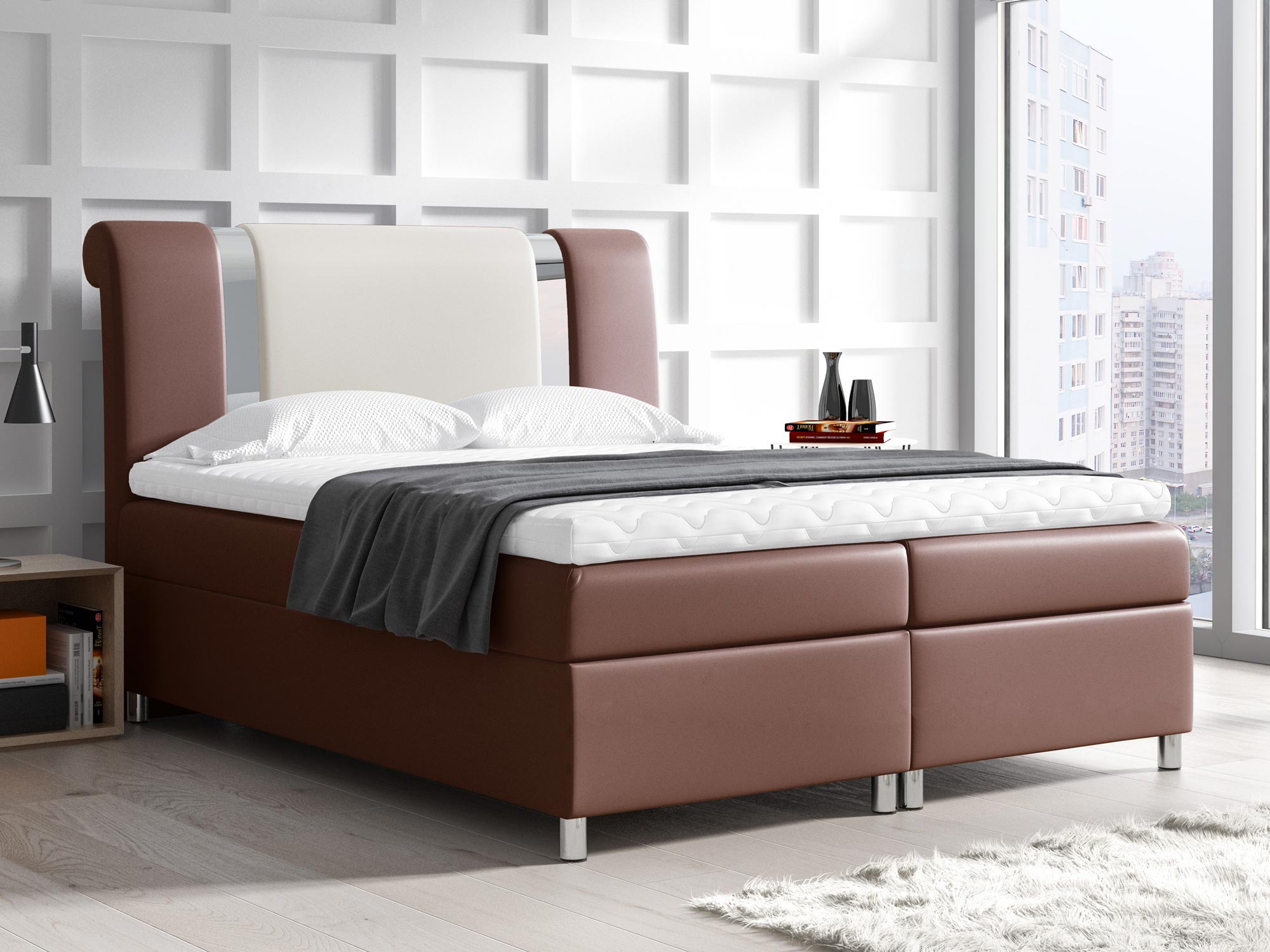 Łóżko tapicerowane ze skóry ekologicznej