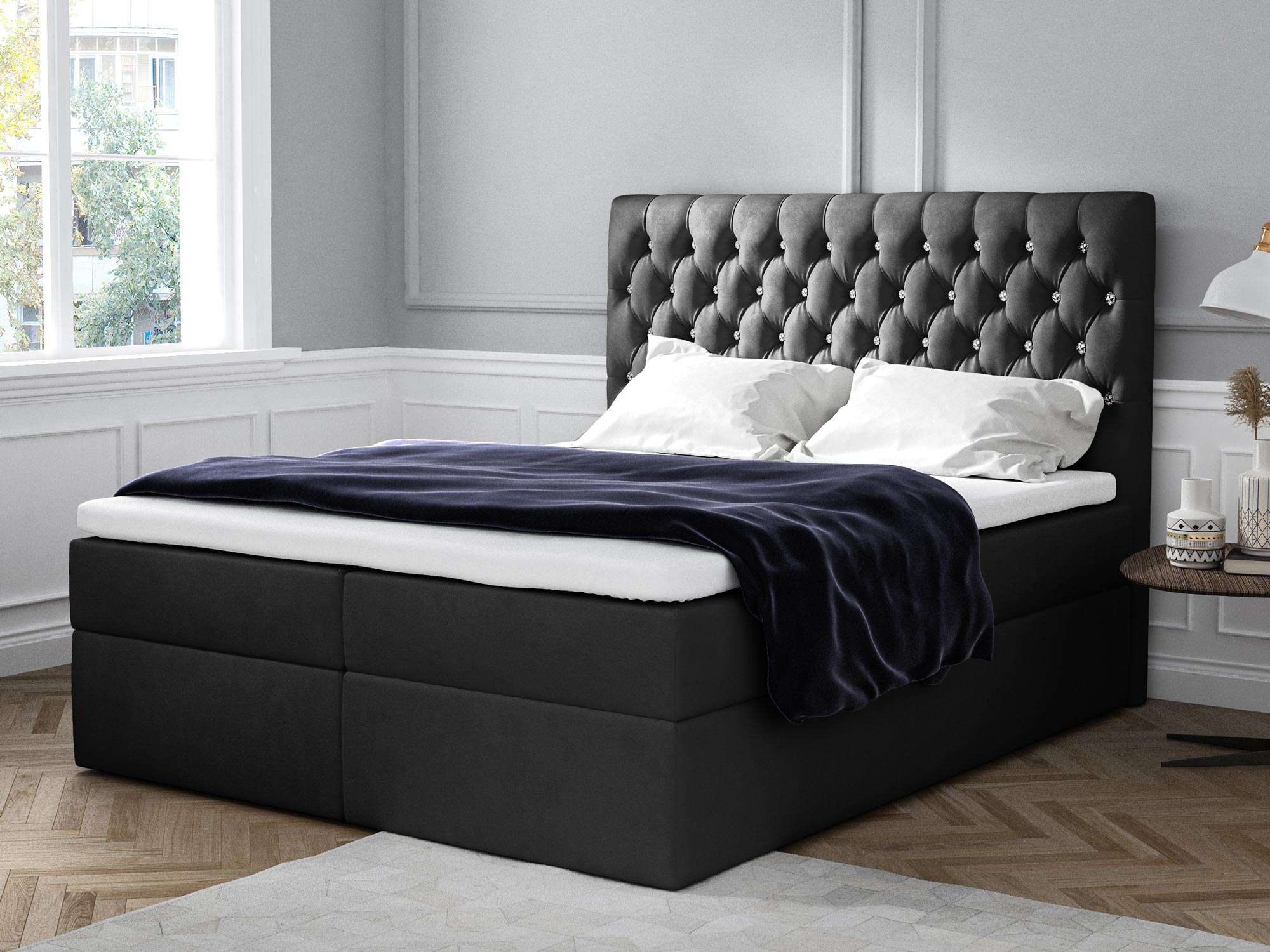 Łóżko kontynentalne czarne aranżacja IDEA