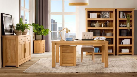 Miniaturka 1 - Regał Wysoki Słupek na Książki Dębowy Isumi aranżacja