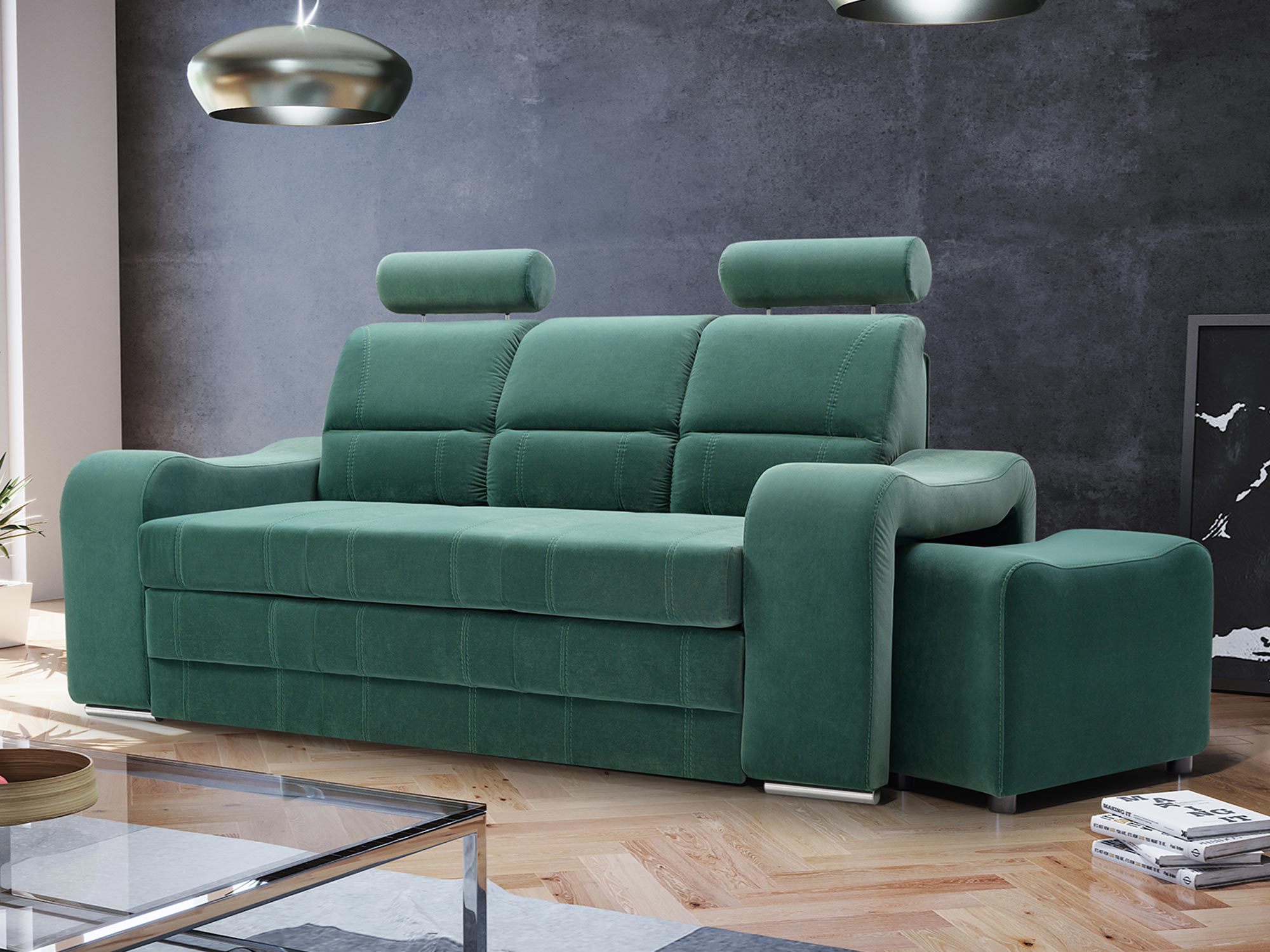 Sofa do salonu zielona aranżacja ELENA