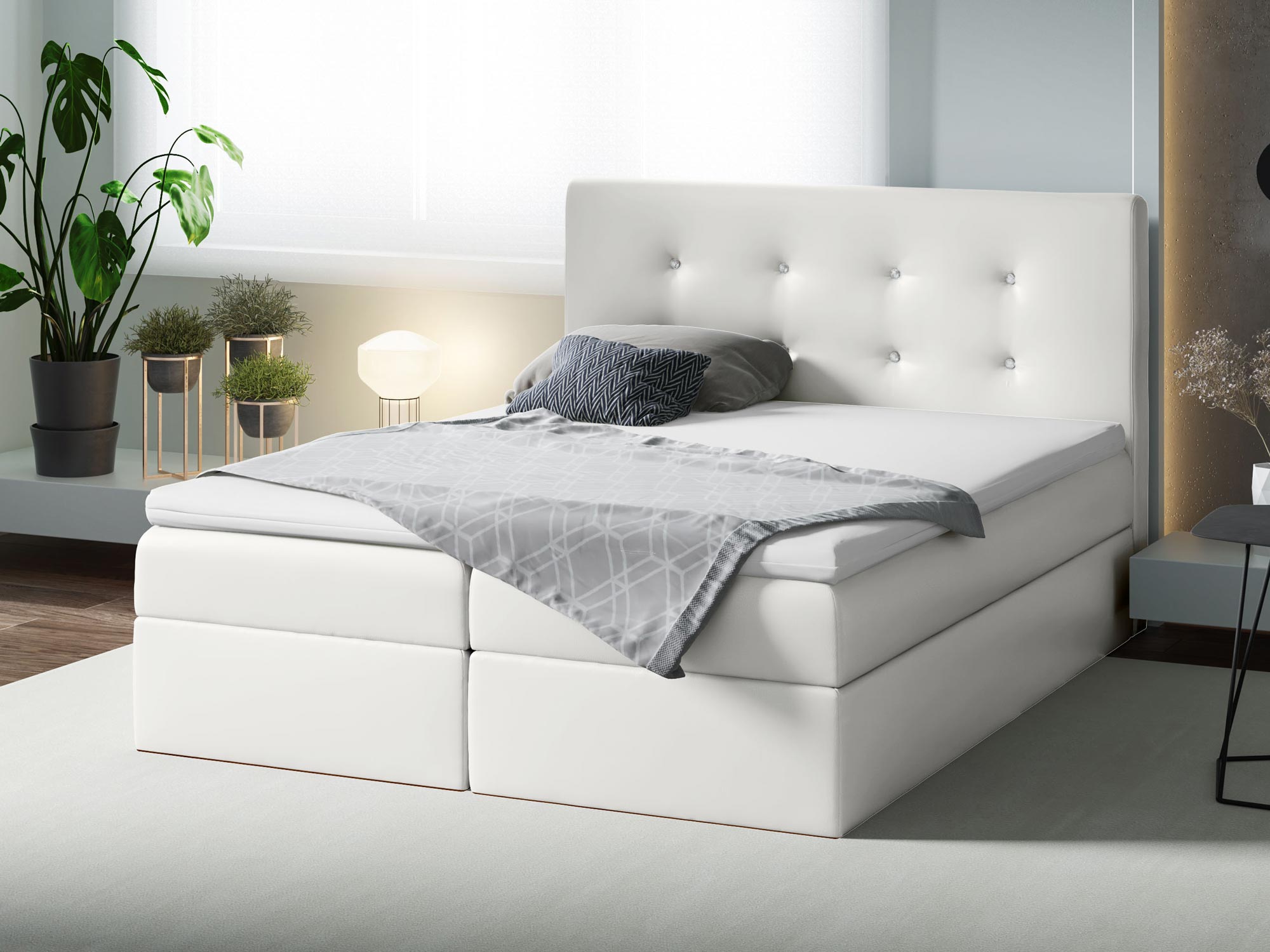 Łóżko kontynentalne białe aranżacja STAR