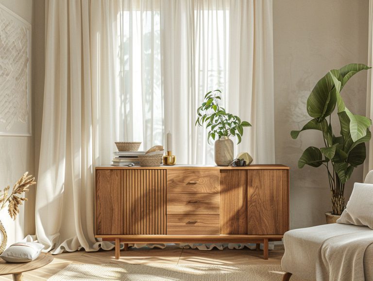 Komoda drewniana z pięknymi zasłonami