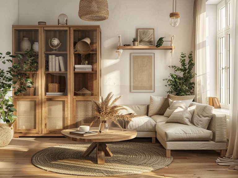 Skandynawska jadalnia z drewnianym stołem i jasnymi krzesłami, przytulna jadalnia skandynawska.