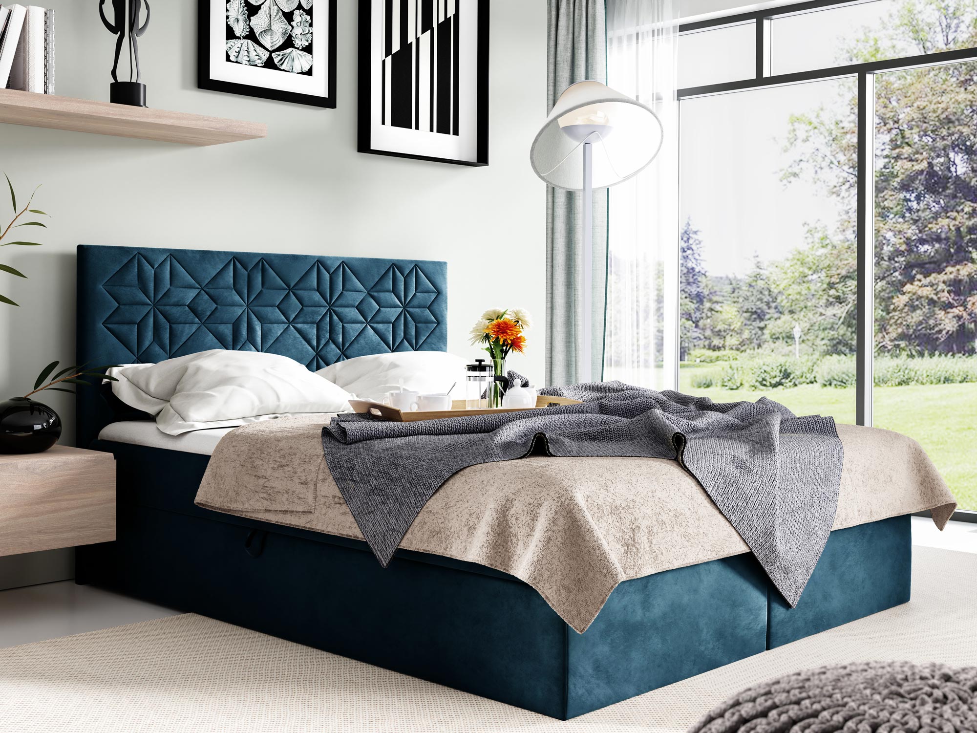 Łóżko kontynentalne LUA1 niebieskie Łóżko kontynentalne LUA1 niebieskie