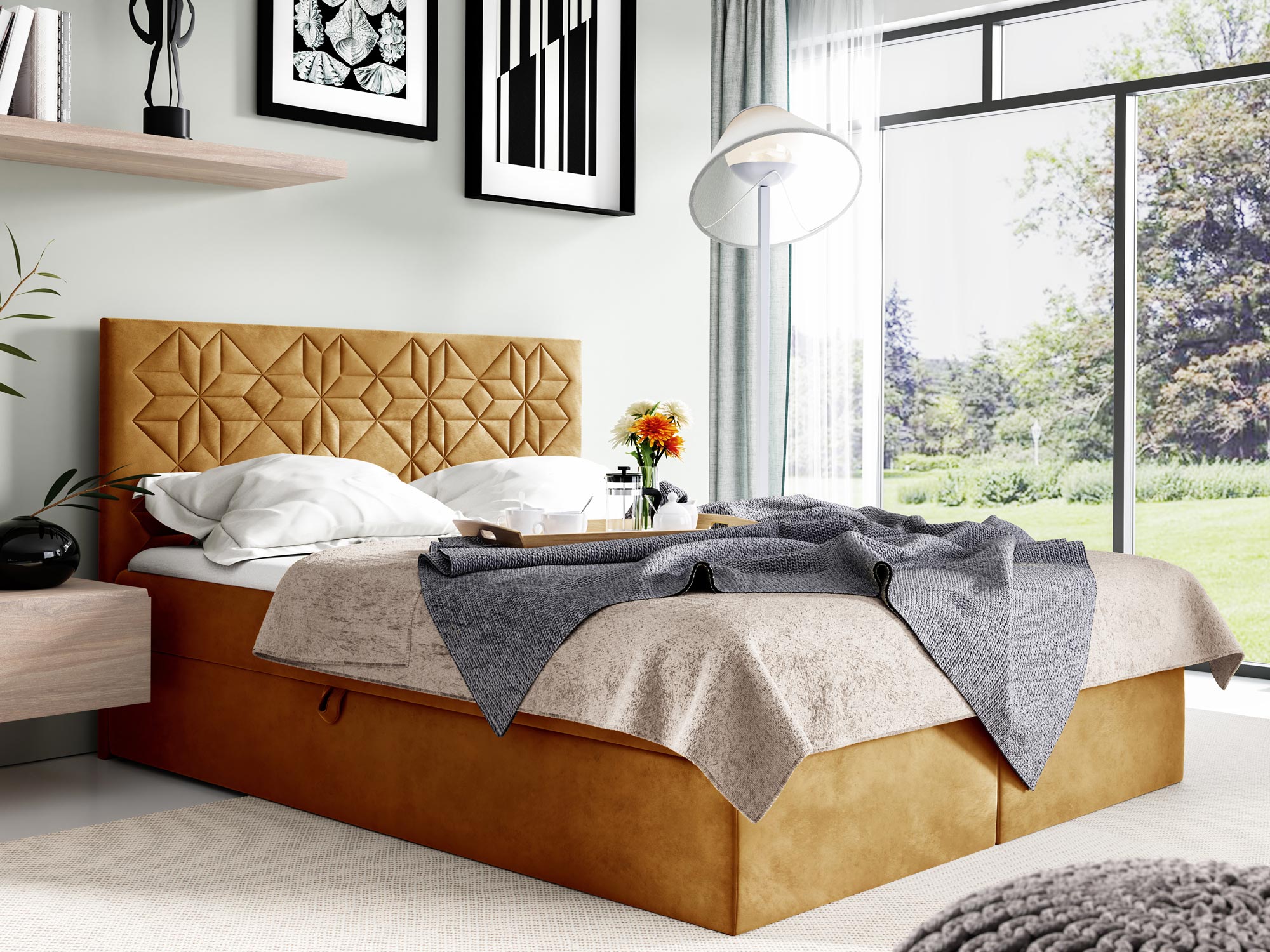 Łóżko kontynentalne LUA1 żółte Łóżko kontynentalne LUA1 żółte