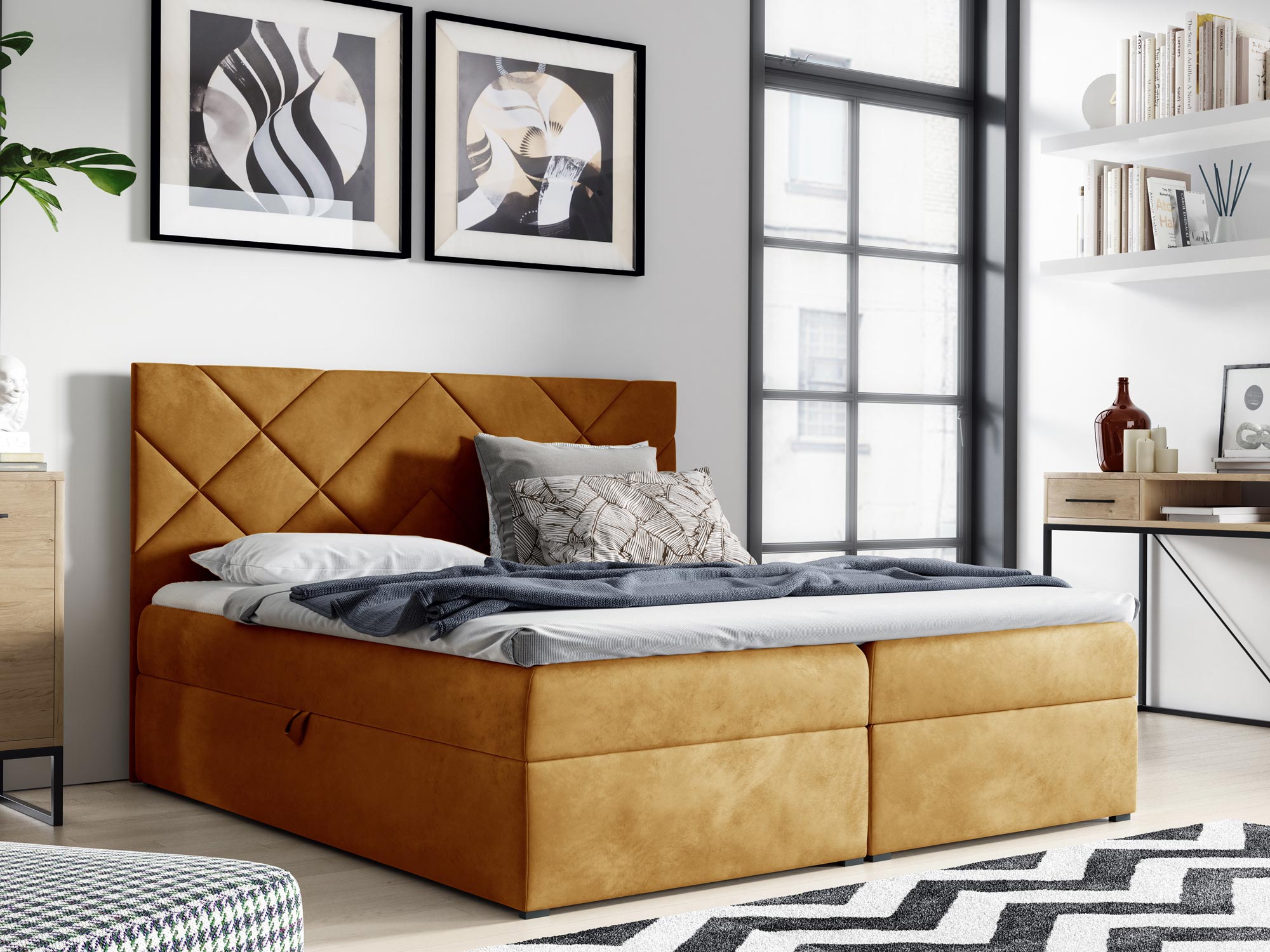 Łóżko kontynentalne LUA 3 żółte Łóżko kontynentalne LUA 3 żółte