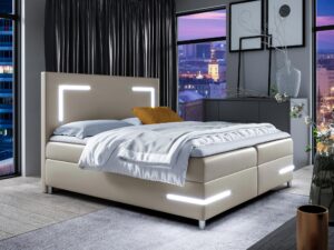 Miniaturka 1 - Łóżko z oświetleniem LED beż GLORIA