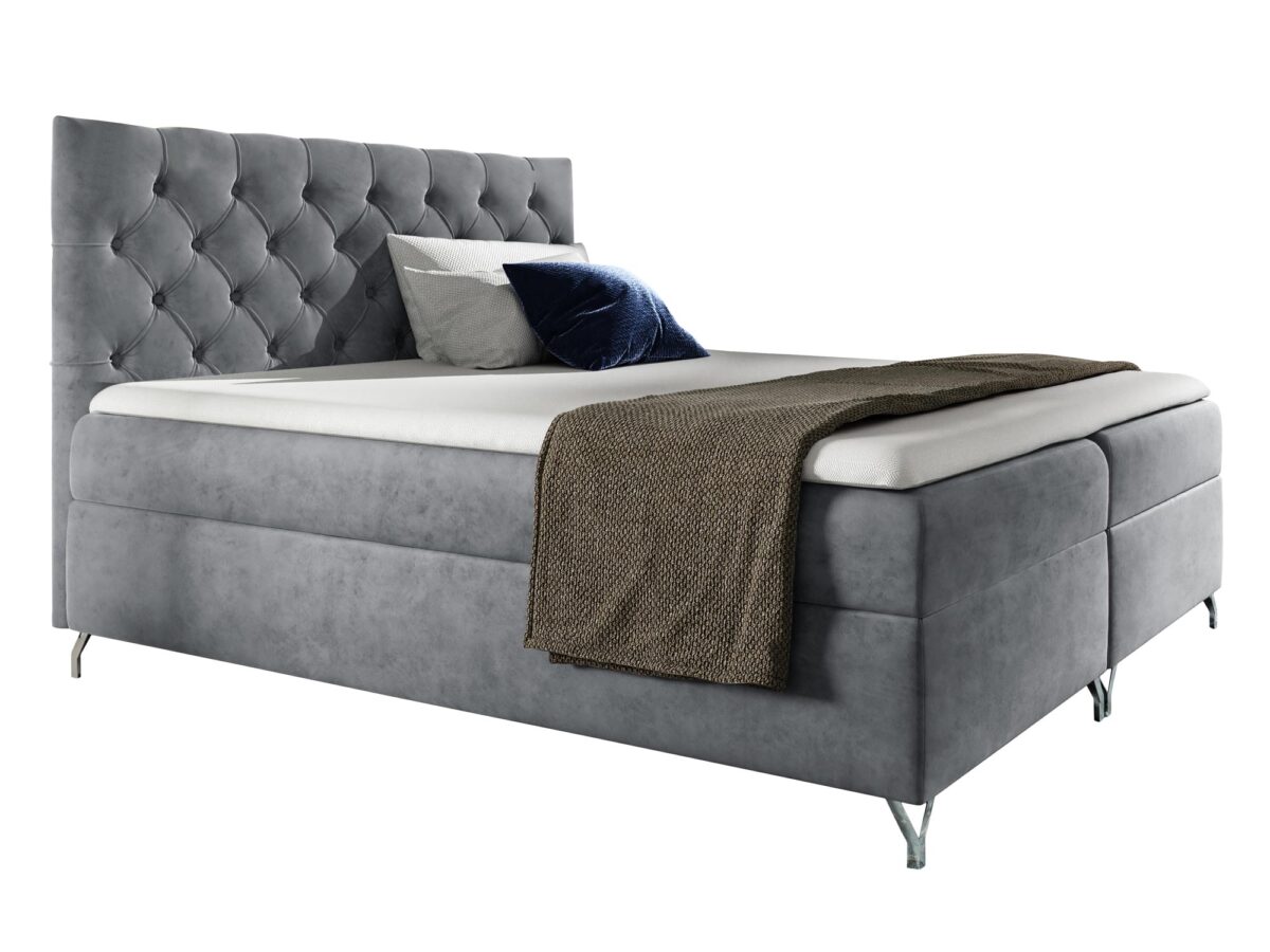 Gestepptes Boxspringbett mit Metallfüßen OSANE