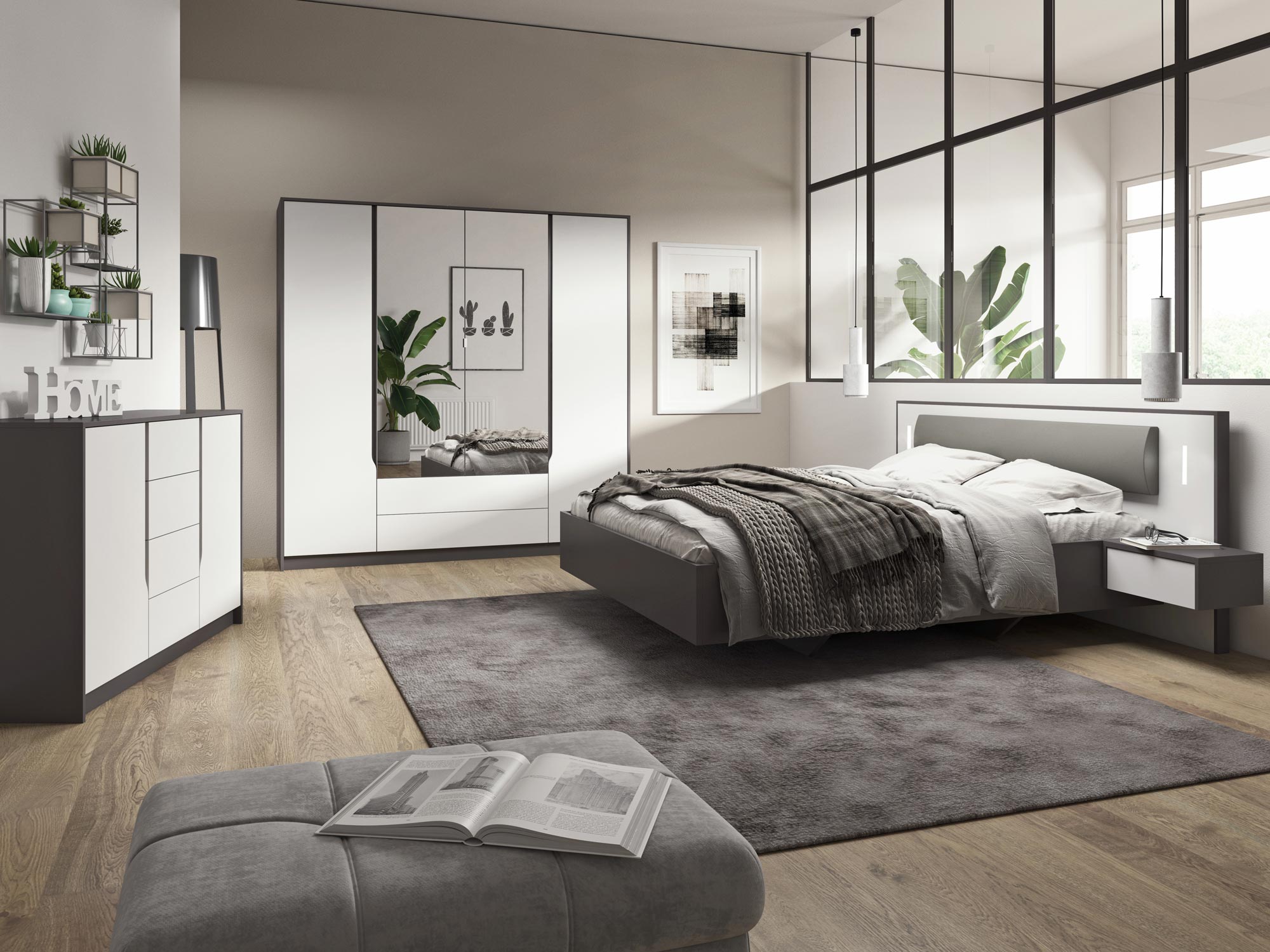 Komplet mebli biało-szare sypialnia